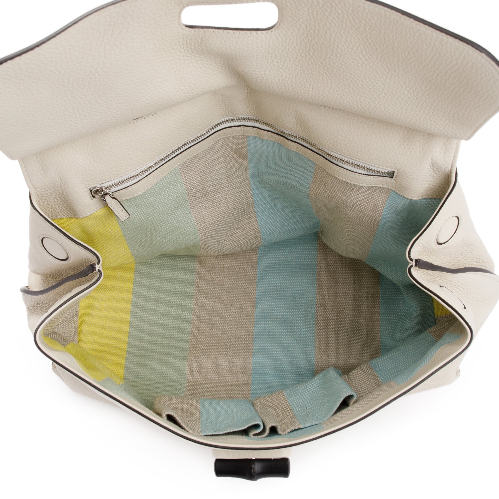 Gucci White Calfskin Leather Large Bamboo Daily Top Handle Bag w/ Strap