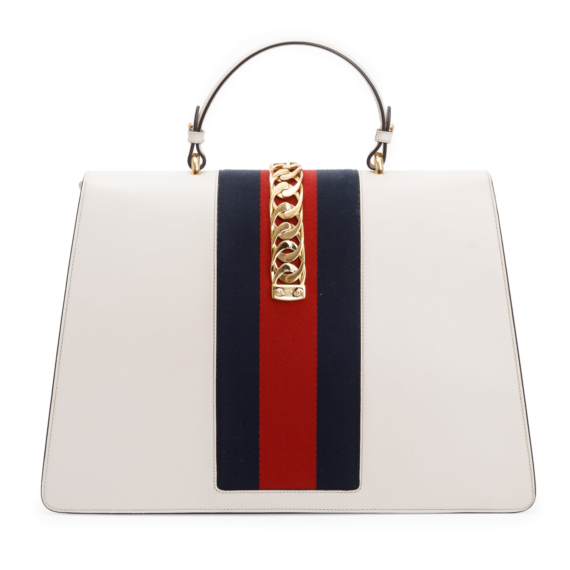 Gucci White Calfskin Leather Maxi Sylvie Handle Bag w/ Strap