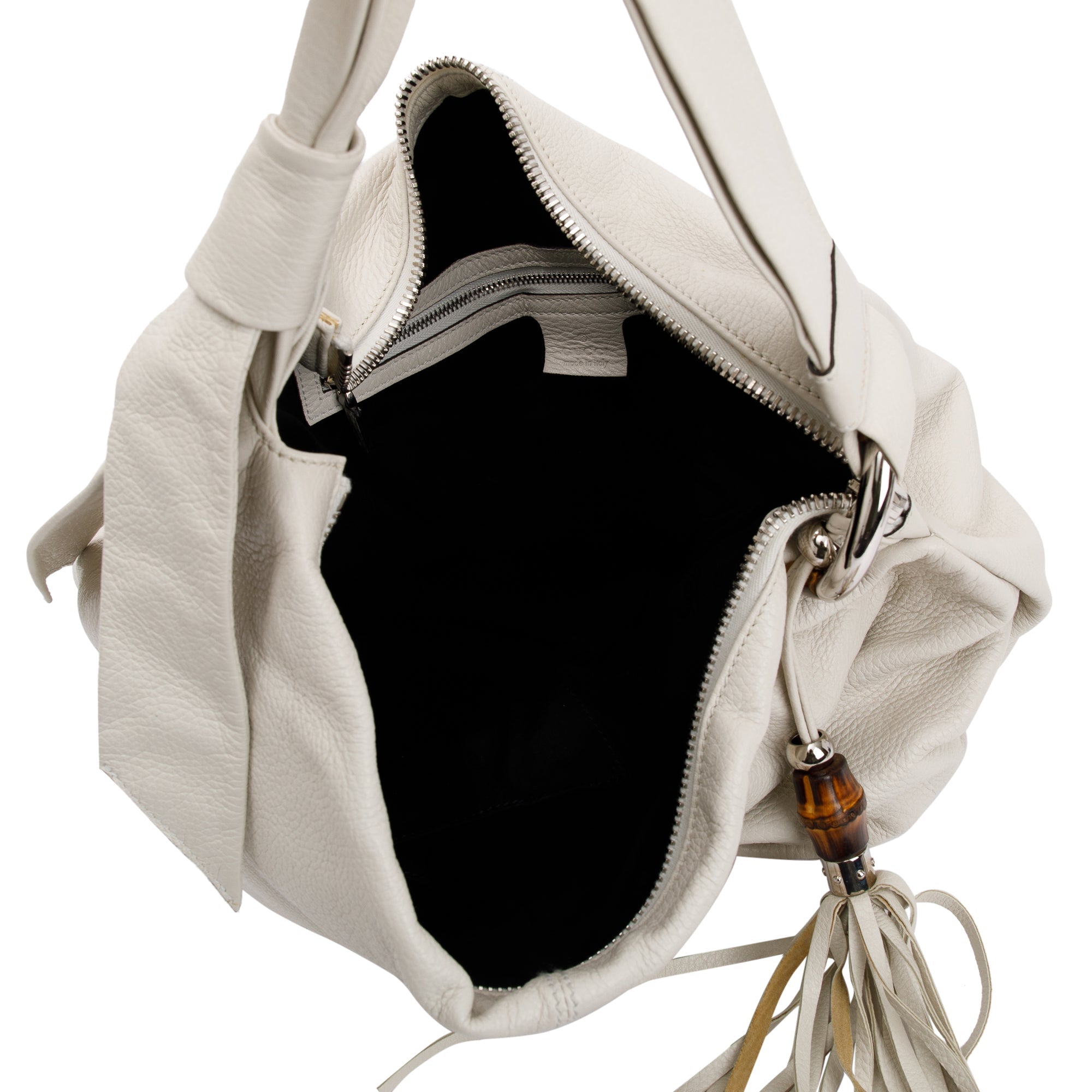 Gucci White Calfskin Leather Medium Jungle Bamboo Hobo