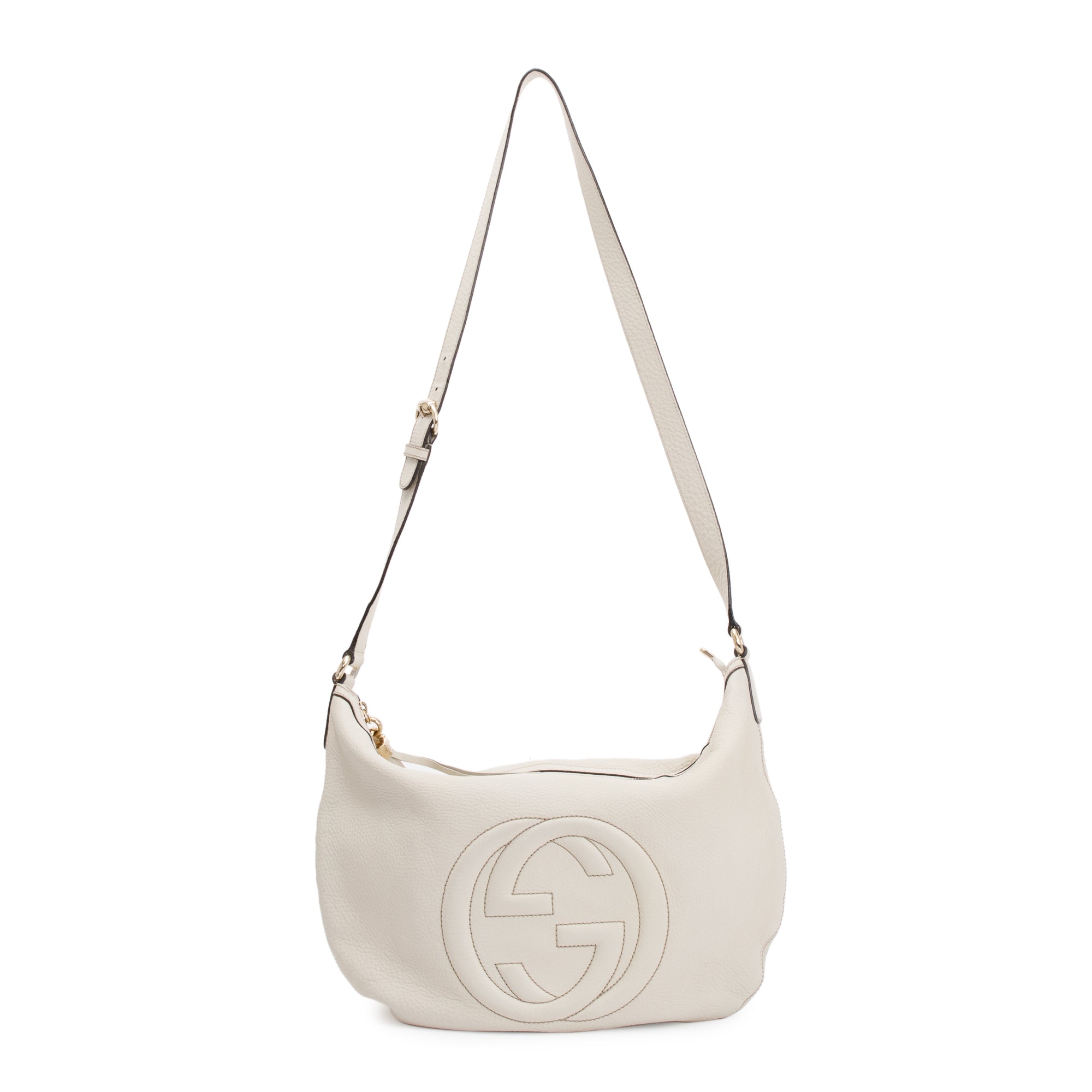 Gucci White Calfskin Leather Medium Soho Hobo Bag