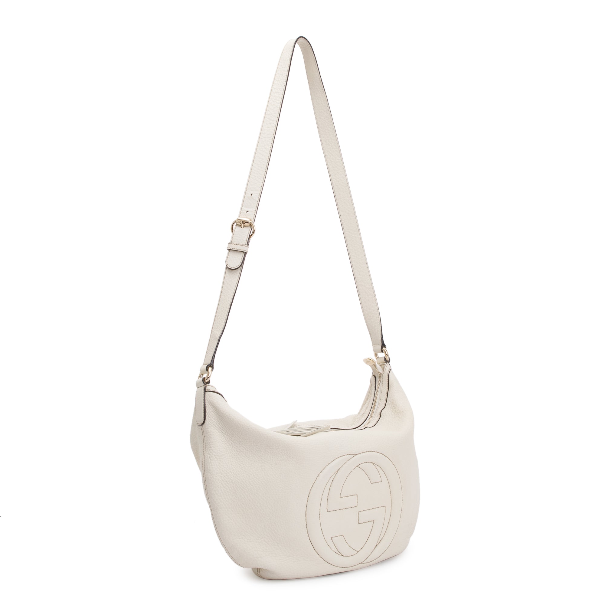 Gucci White Calfskin Leather Medium Soho Hobo Bag