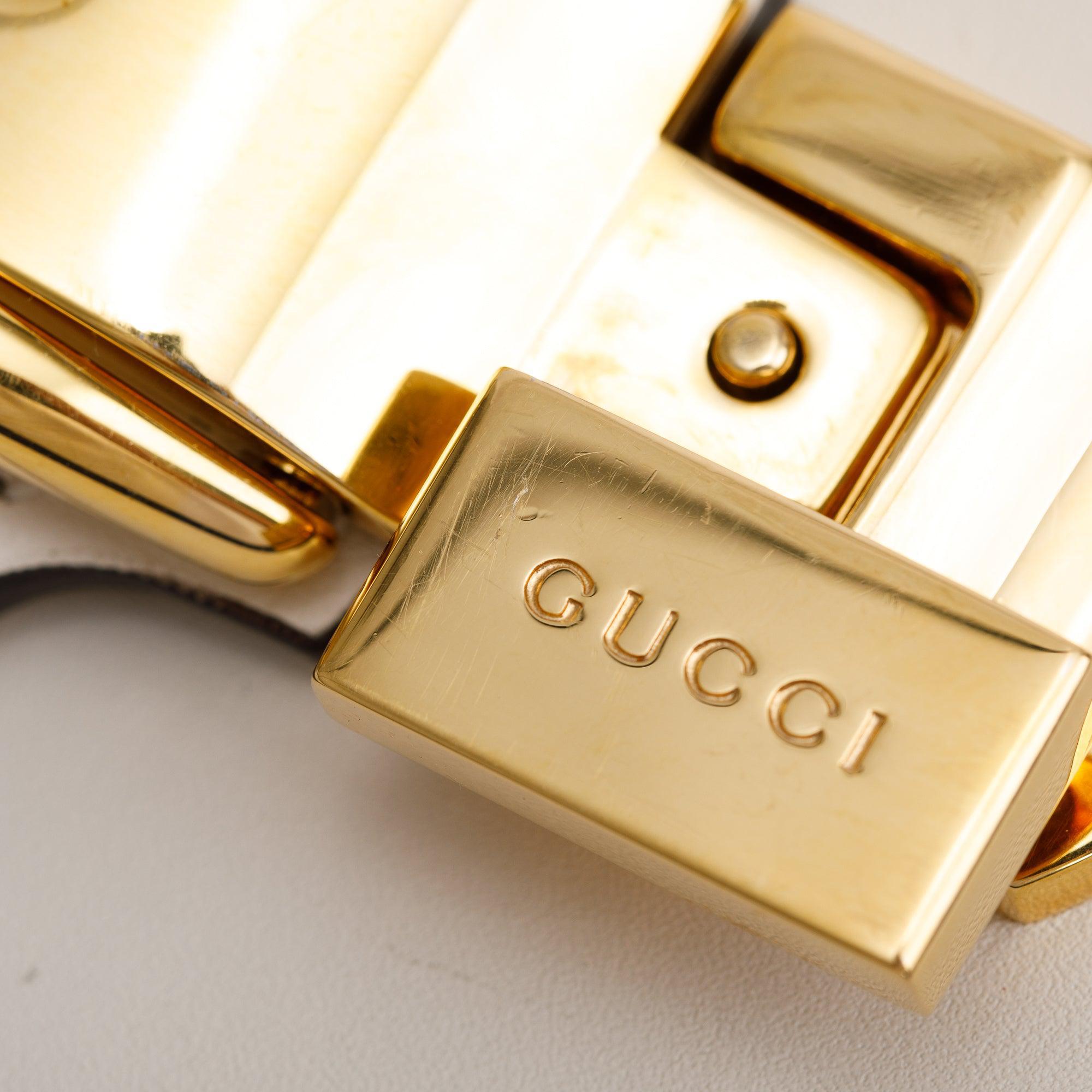 Gucci White Calfskin Leather Small Sylvie Handle Bag w/ Strap