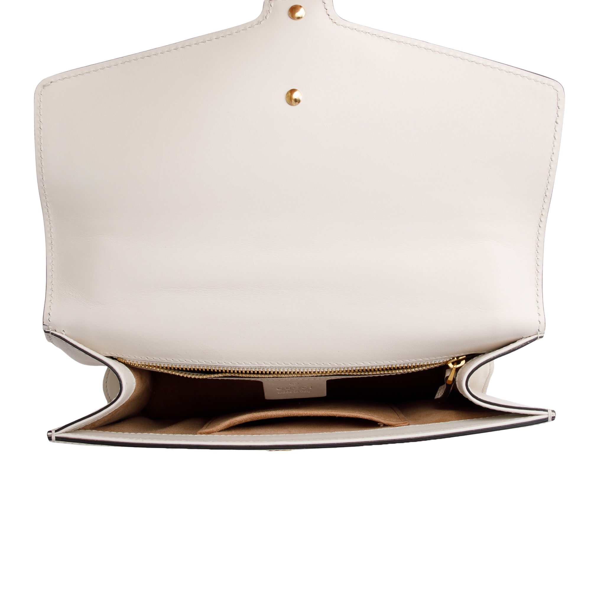 Gucci White Calfskin Leather Small Sylvie Handle Bag w/ Strap