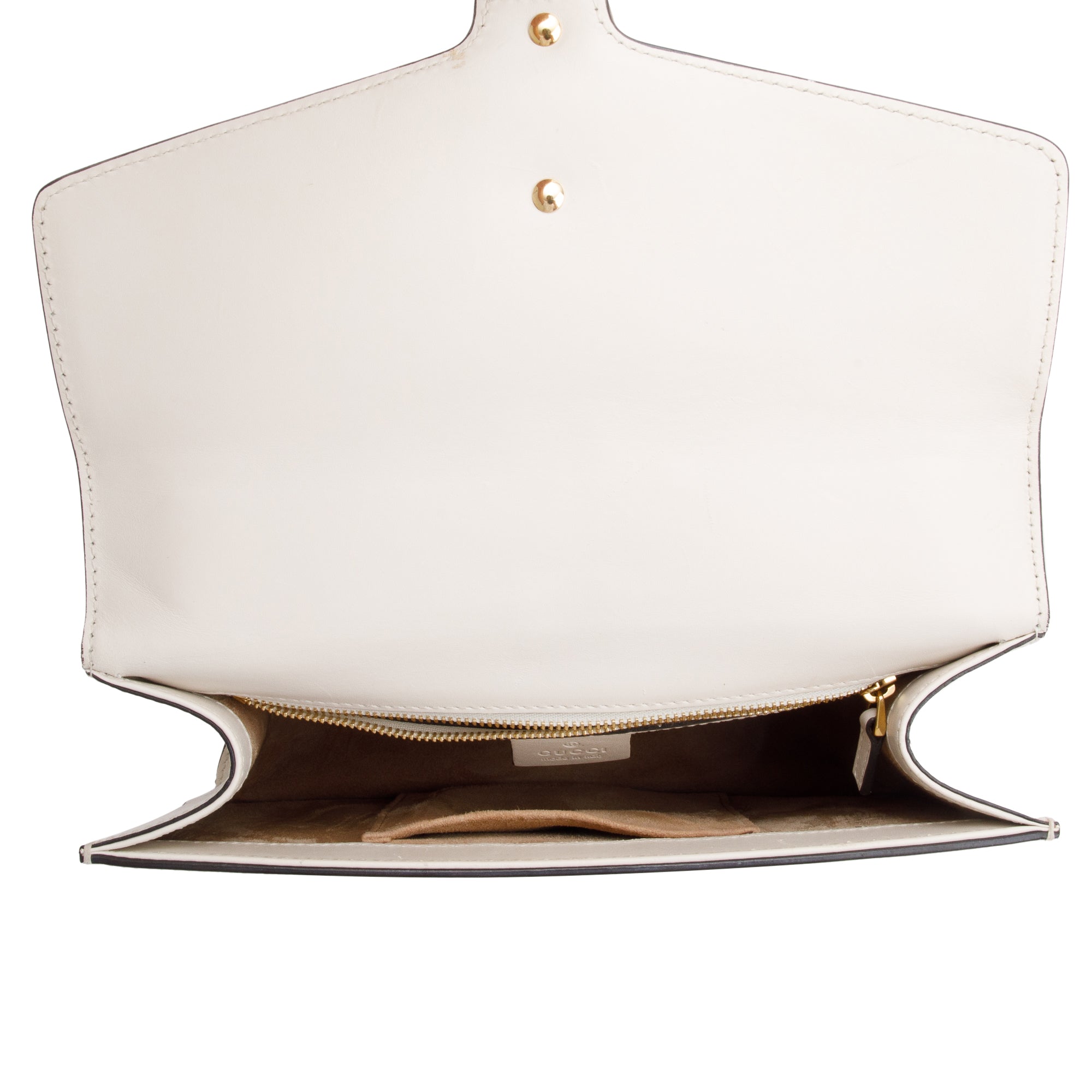 Gucci White Calfskin Leather Small Sylvie Handle Bag w/ Strap