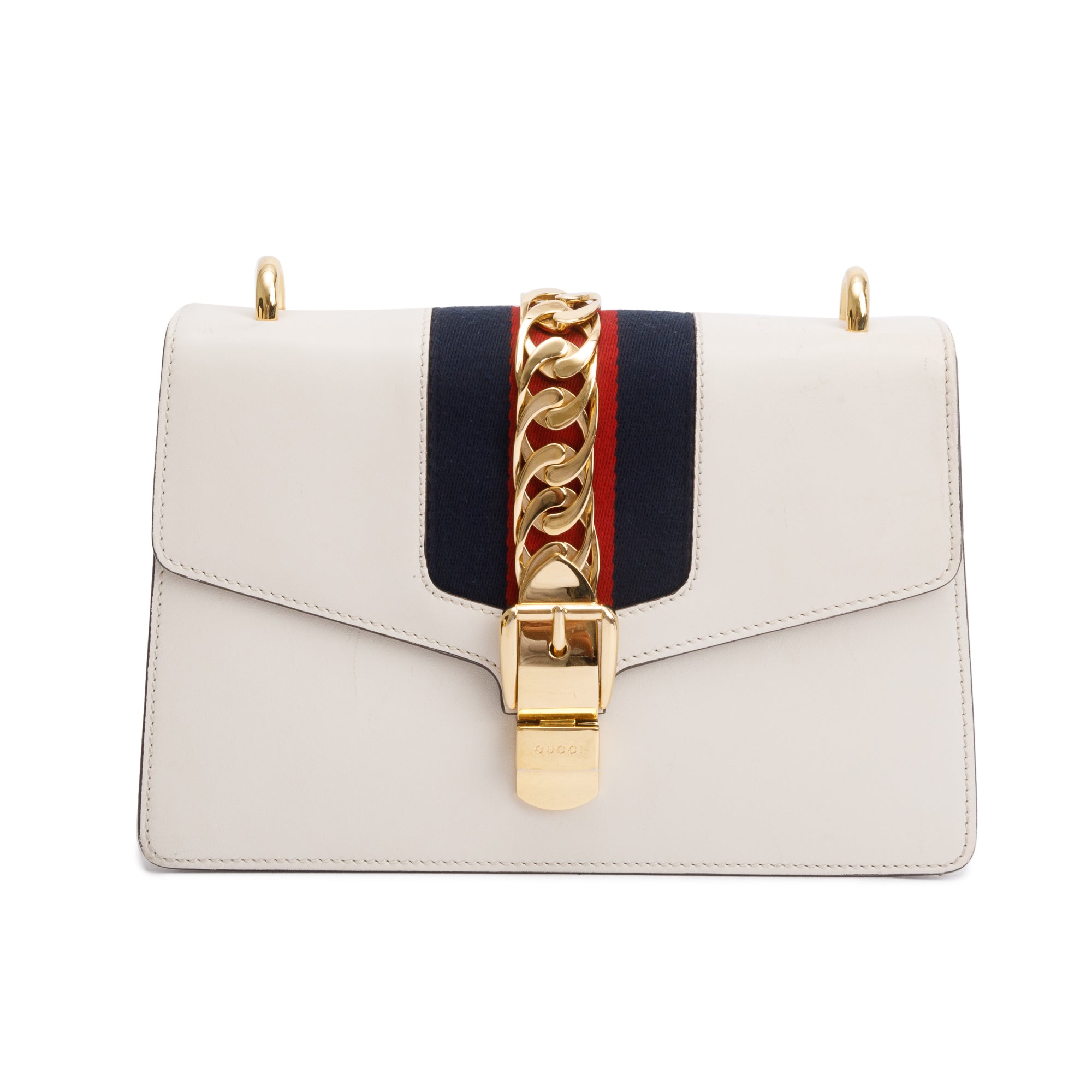 Gucci White Calfskin Leather Small Sylvie Handle Bag w/ Strap