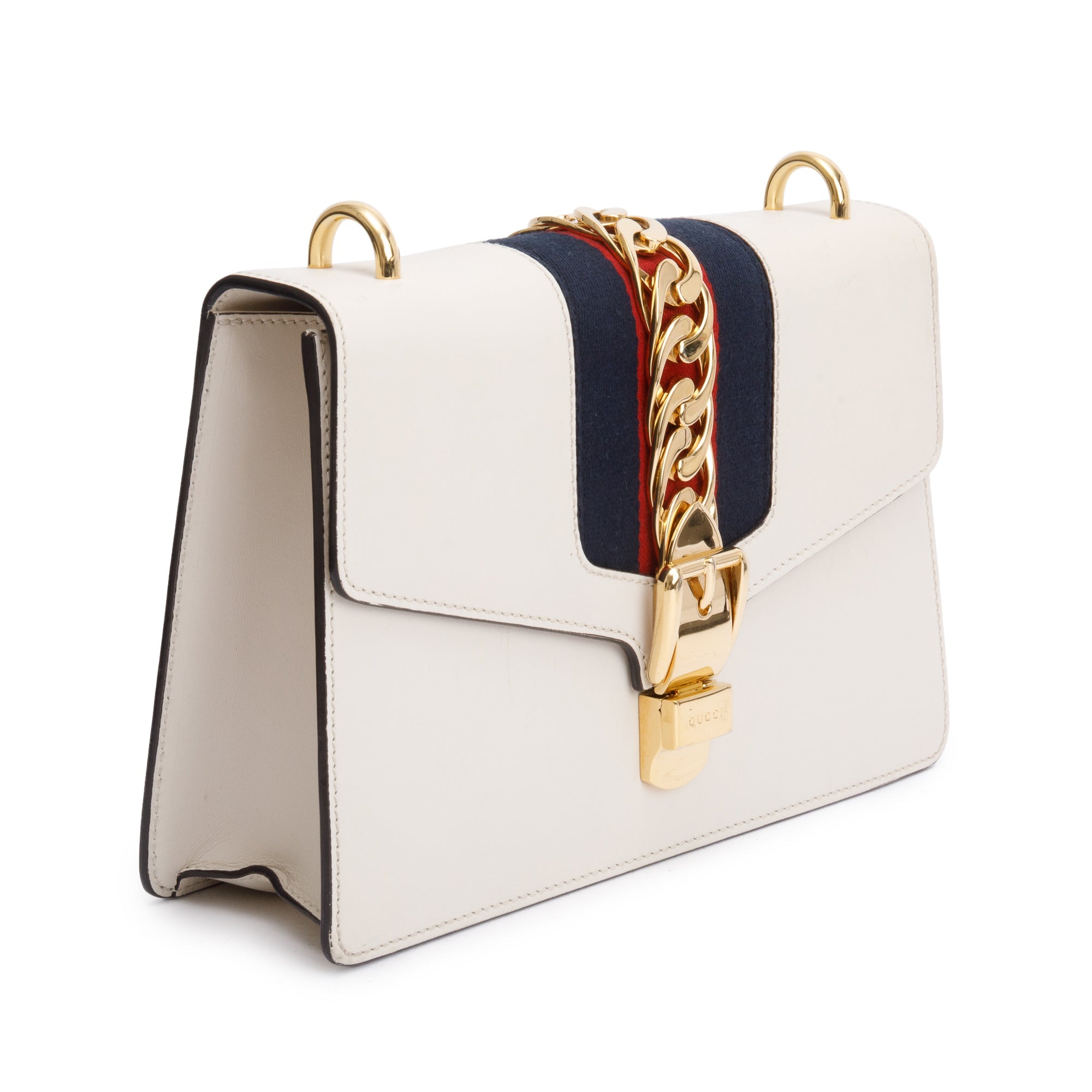 Gucci White Calfskin Leather Small Sylvie Handle Bag w/ Strap
