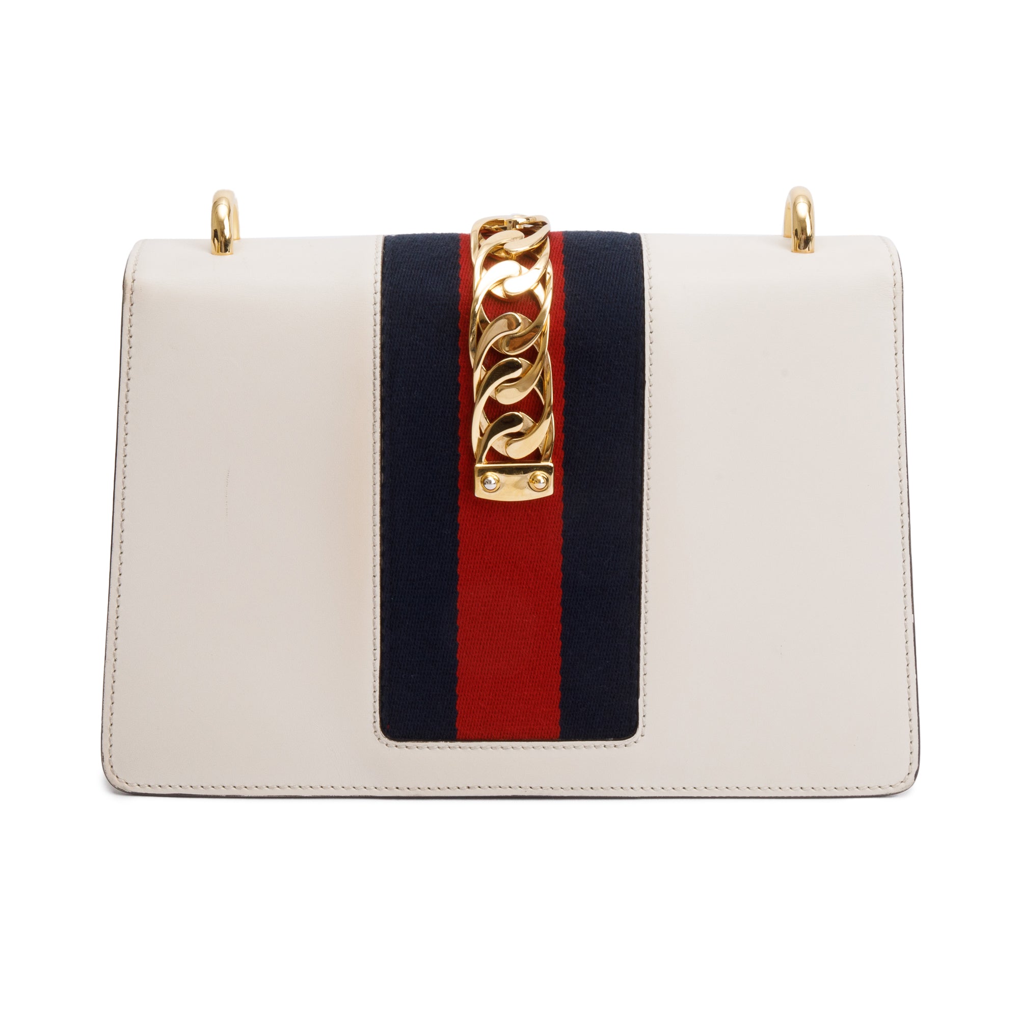 Gucci White Calfskin Leather Small Sylvie Handle Bag w/ Strap