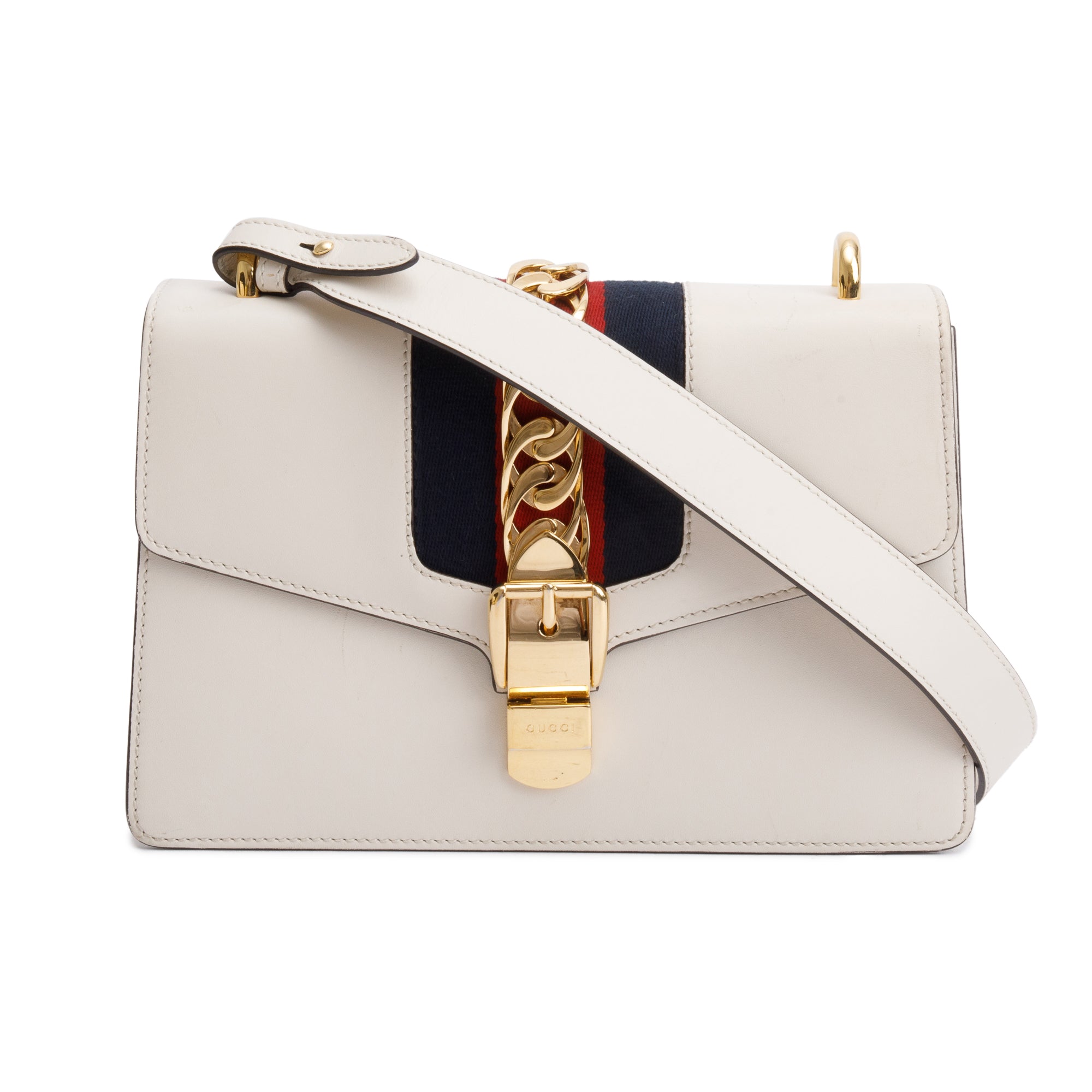 Gucci White Calfskin Leather Small Sylvie Handle Bag w/ Strap