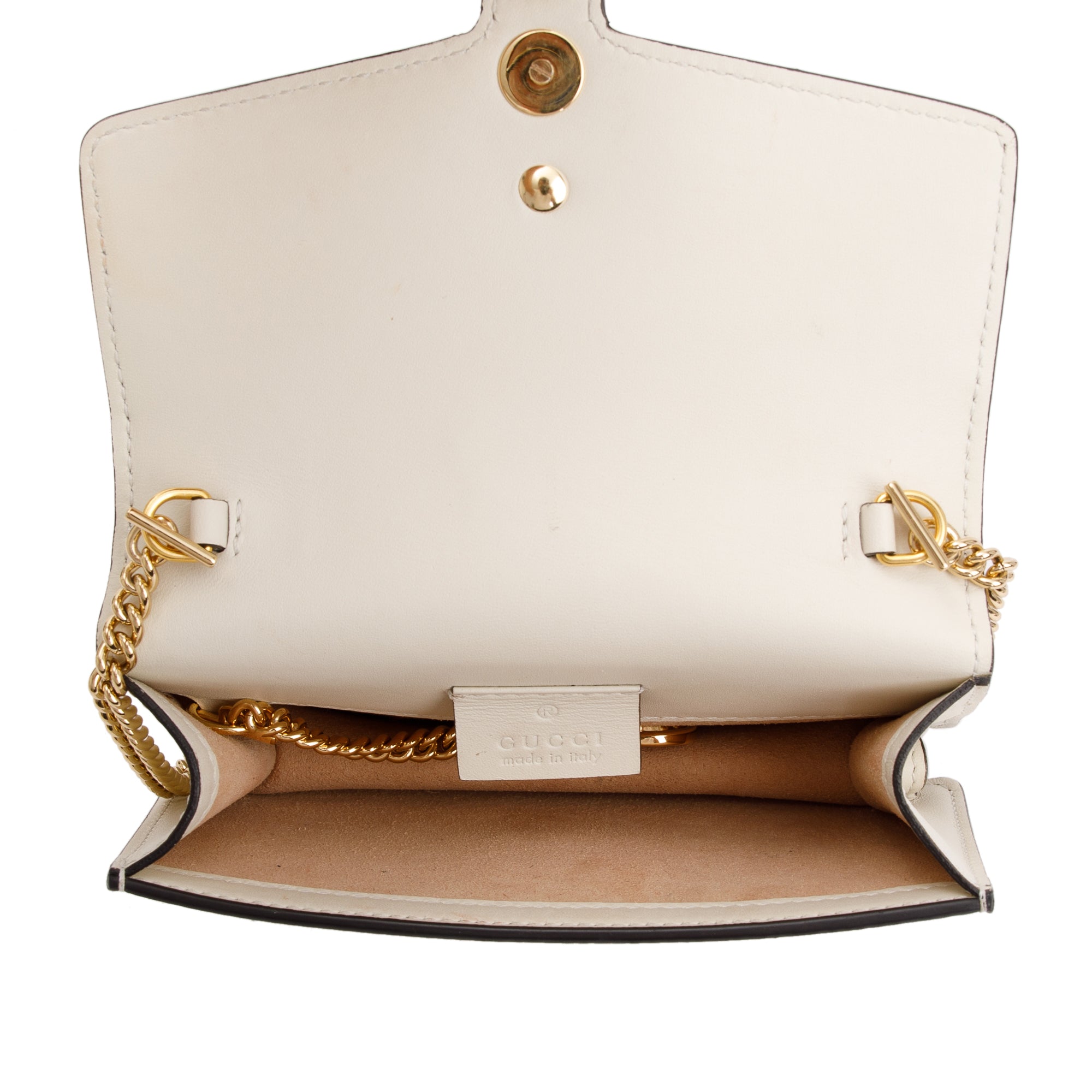 Gucci White Calfskin Leather Web Super Mini Sylvie Chain Shoulder Bag w/ Box