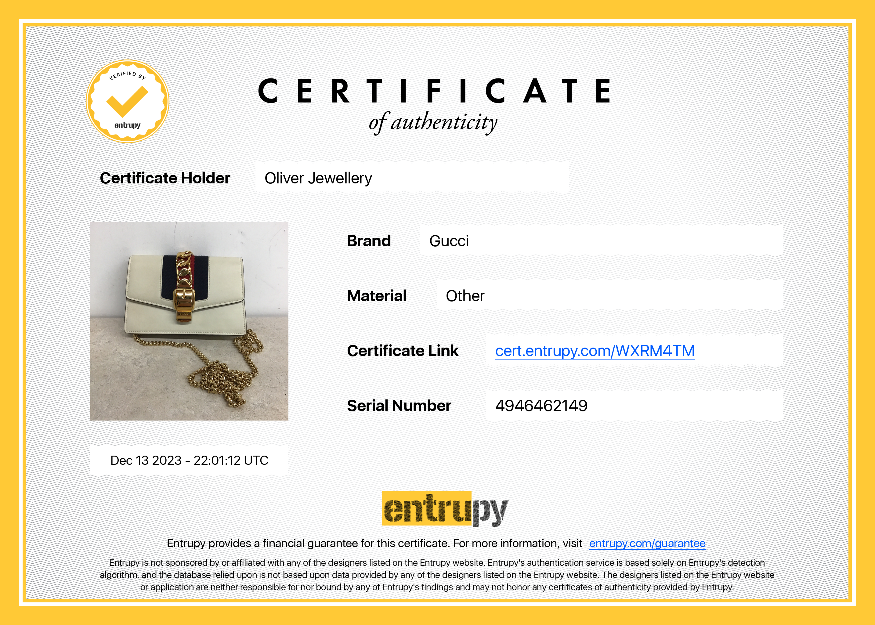 Gucci White Calfskin Leather Web Super Mini Sylvie Chain Shoulder Bag w/ Box