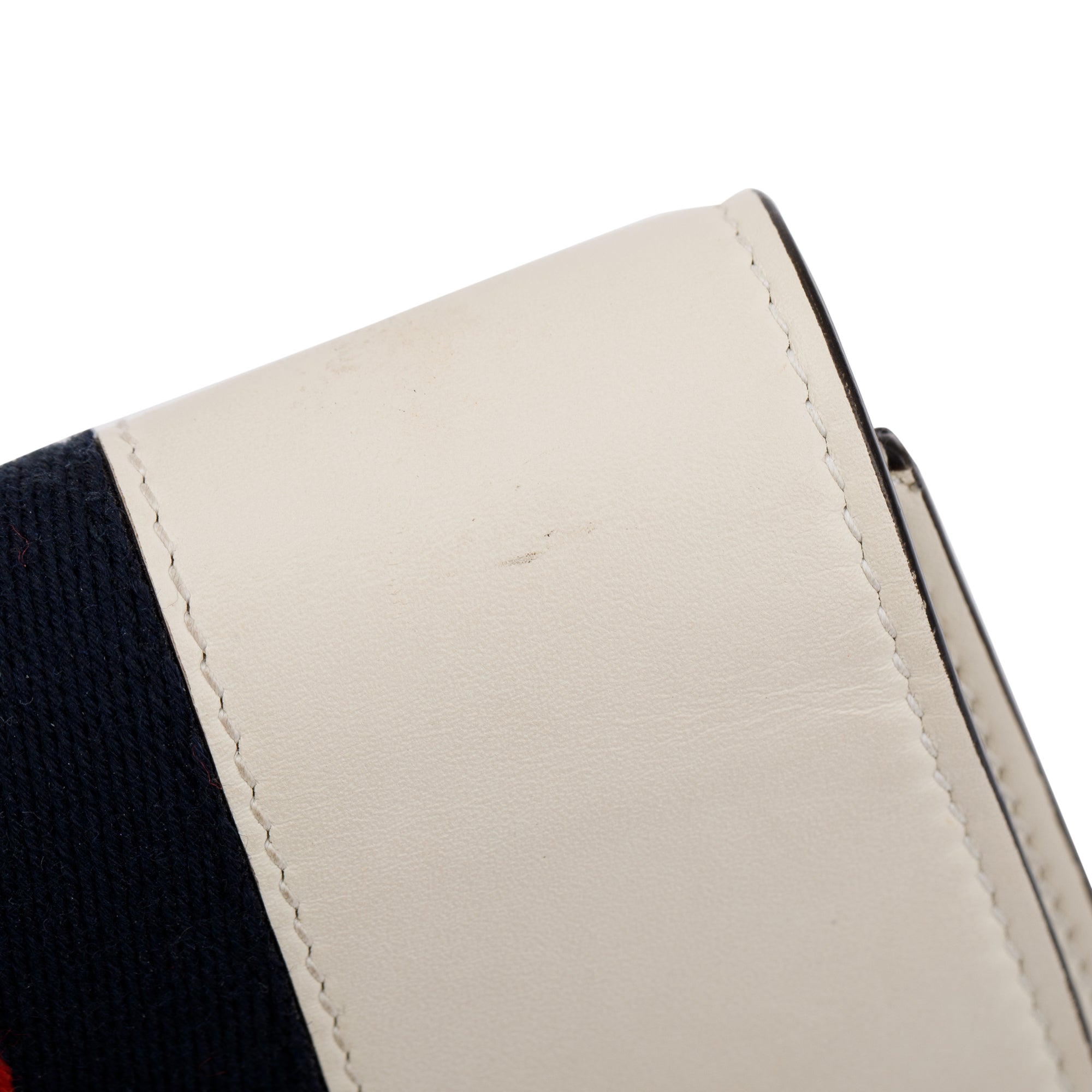 Gucci White Calfskin Leather Web Super Mini Sylvie Chain Shoulder Bag w/ Box