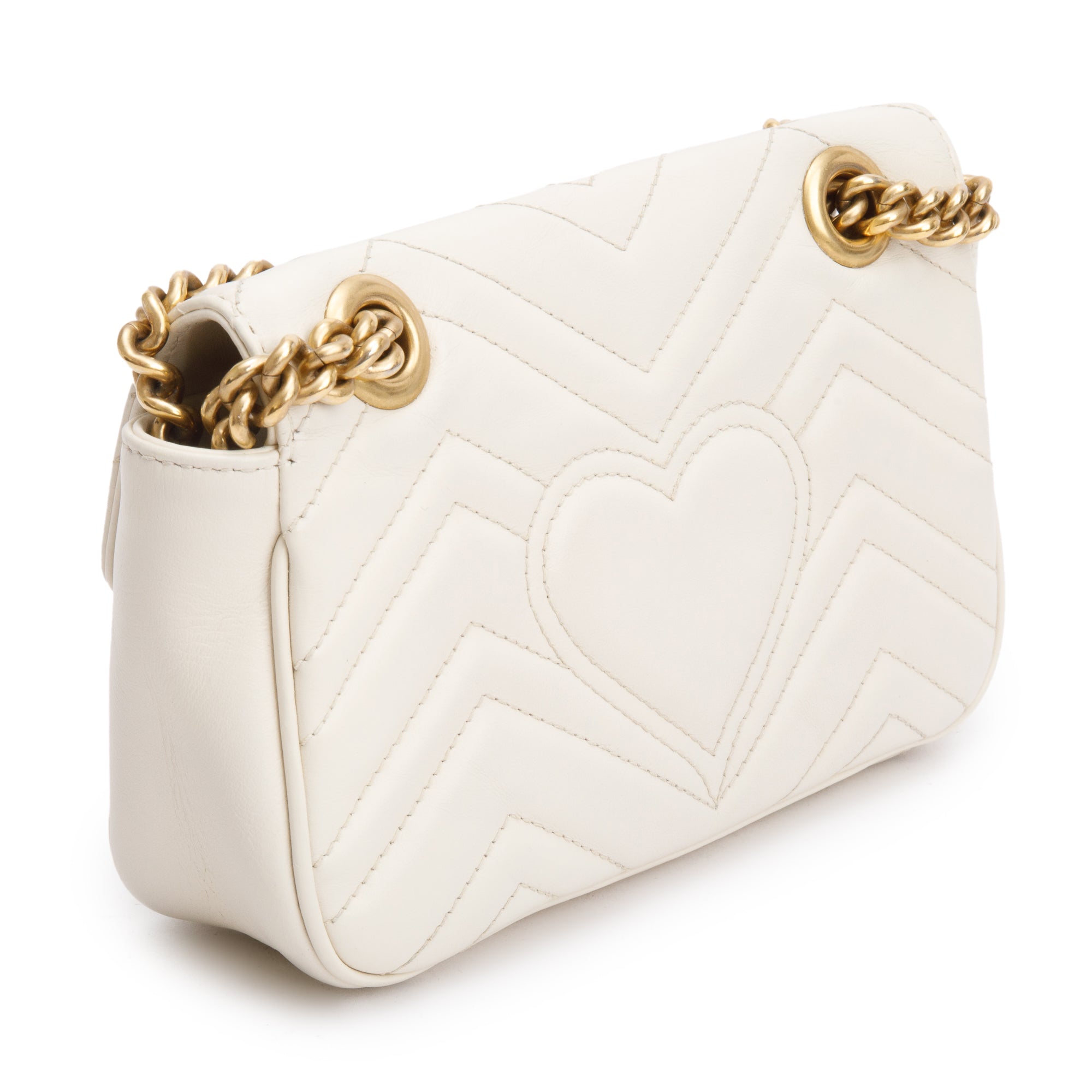 Gucci White Calfskin Matelasse GG Marmont Mini Shoulder Bag