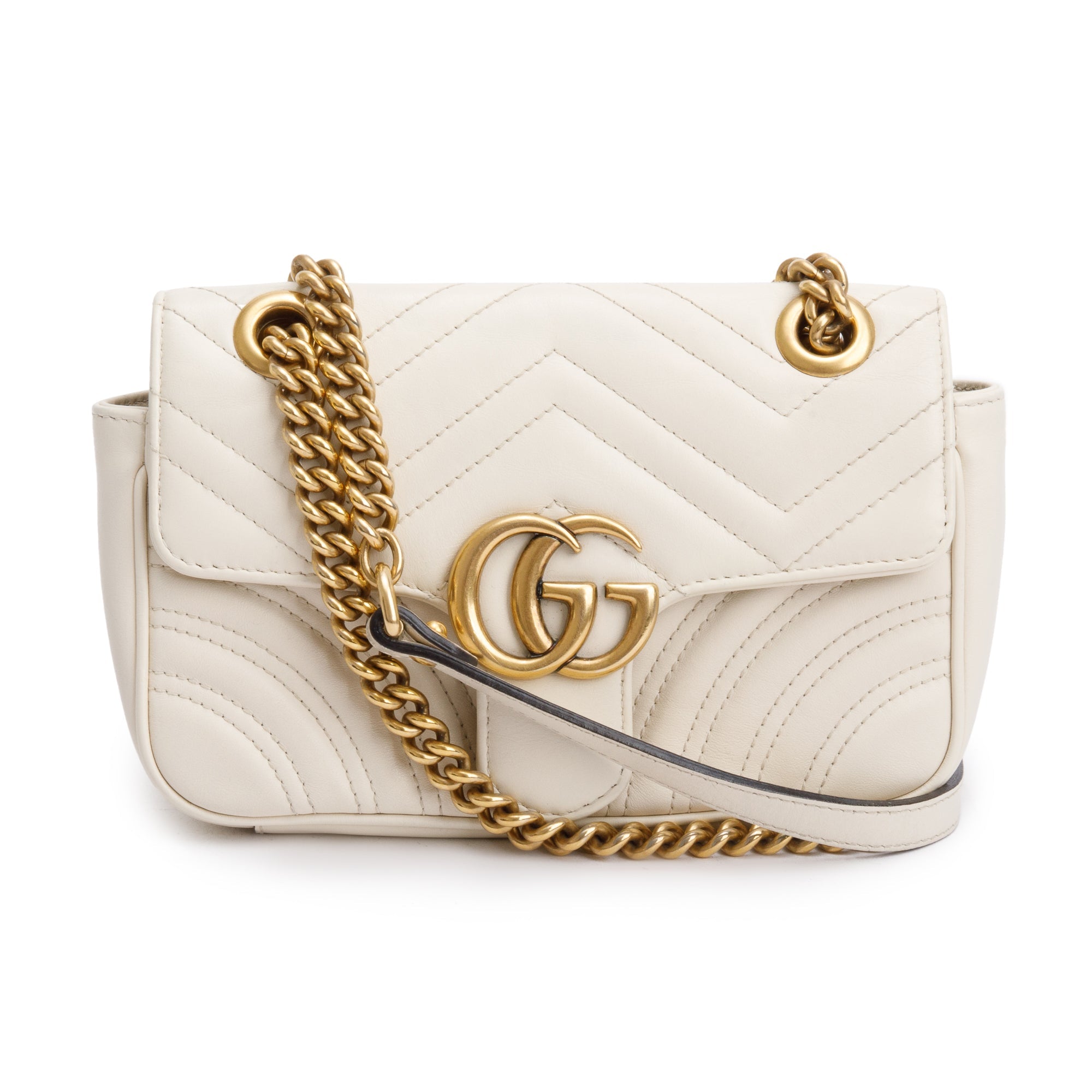 Gucci White Calfskin Matelasse GG Marmont Mini Shoulder Bag