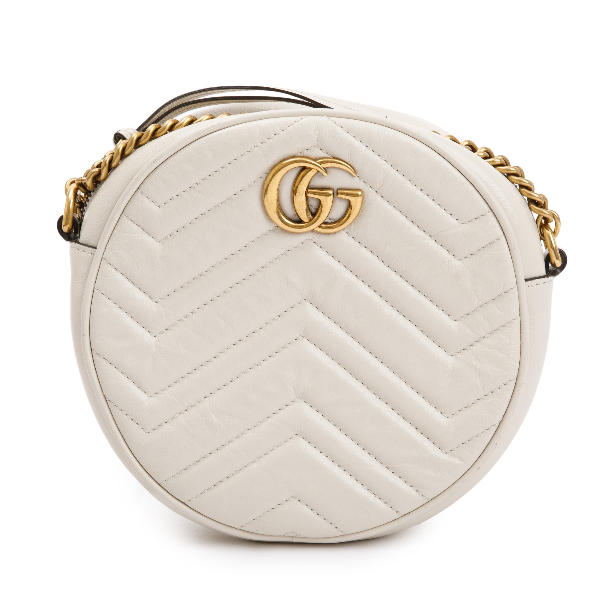 Gucci White GG Marmont Matelasse Leather Mini Round Shoulder Bag