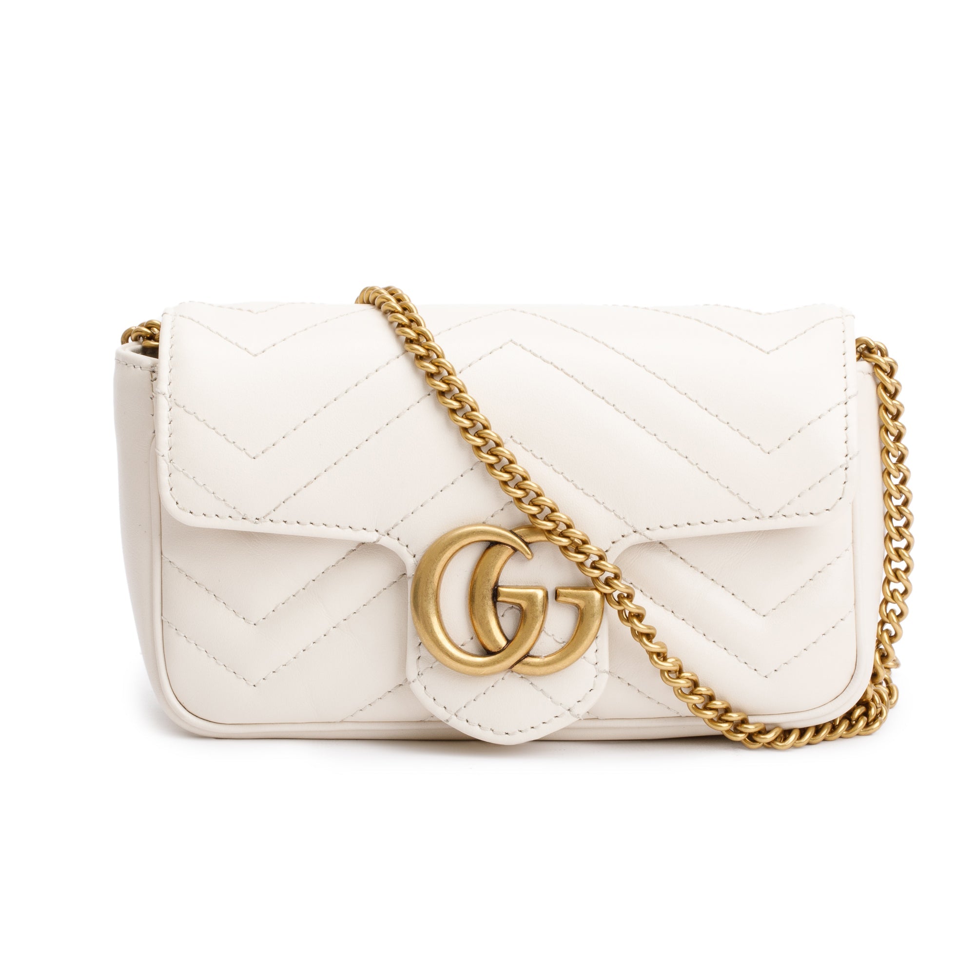Gucci White GG Marmont Matelasse Leather Super Mini Bag