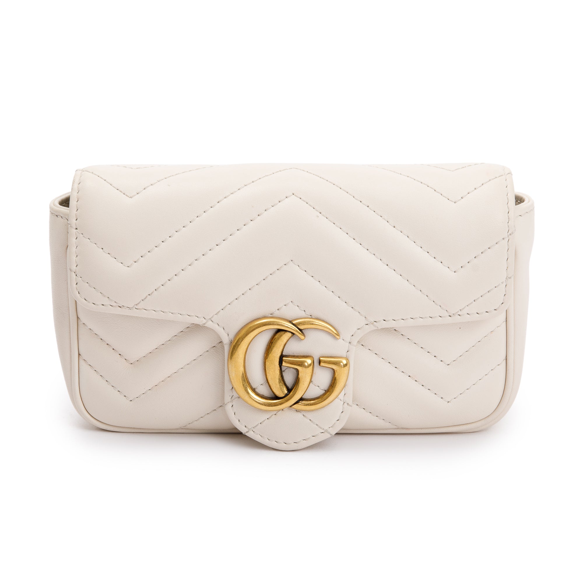 Gucci White GG Marmont Matelasse Leather Super Mini Bag w/ Box