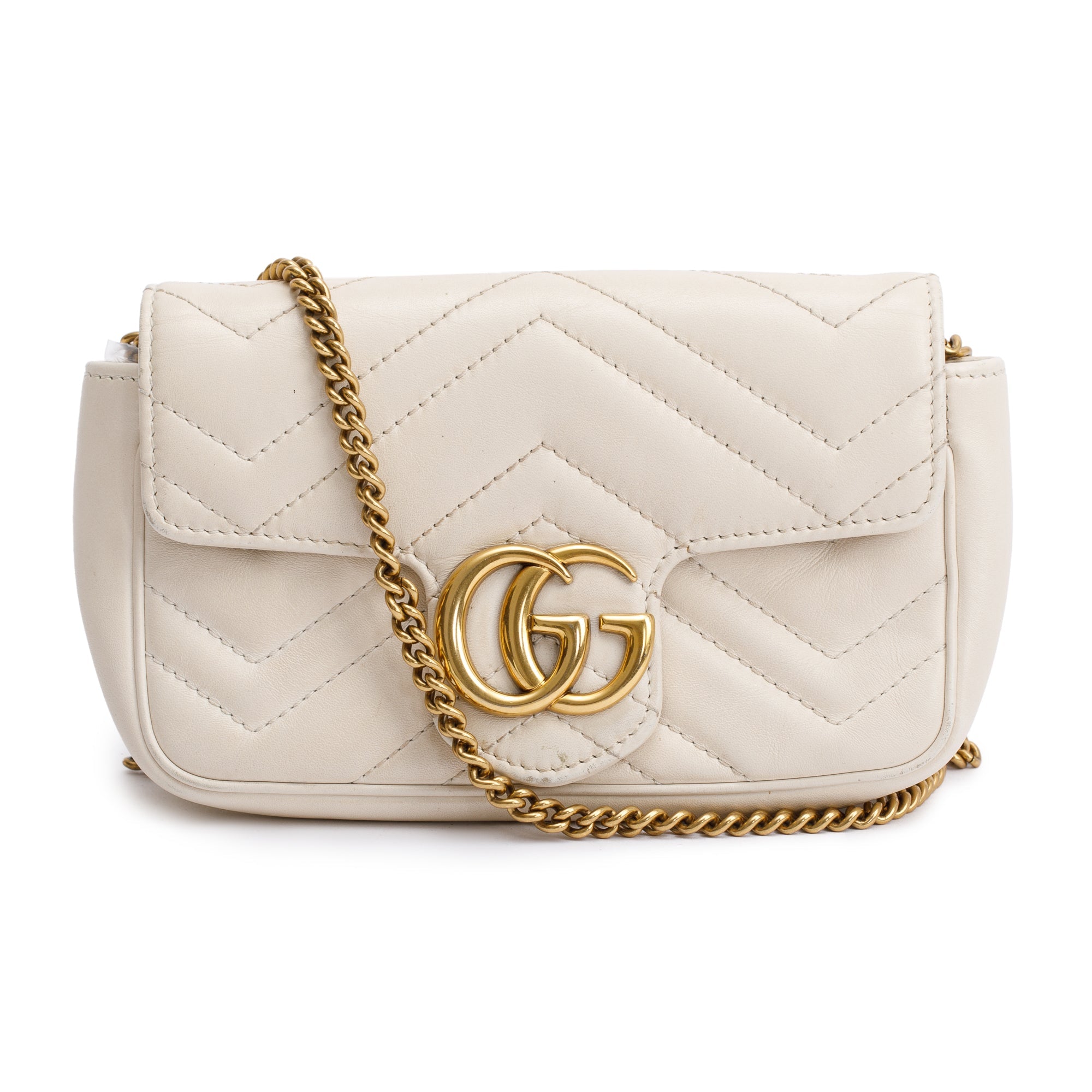 Gucci White GG Marmont Matelasse Leather Super Mini Bag