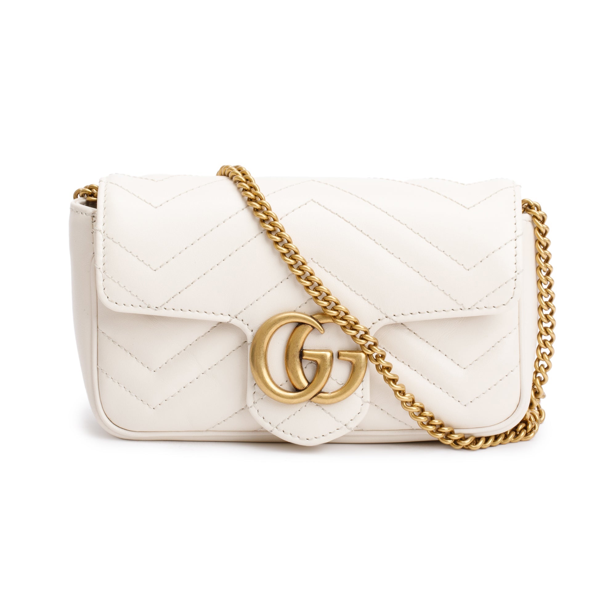 Gucci White GG Marmont Matelasse Leather Super Mini Bag
