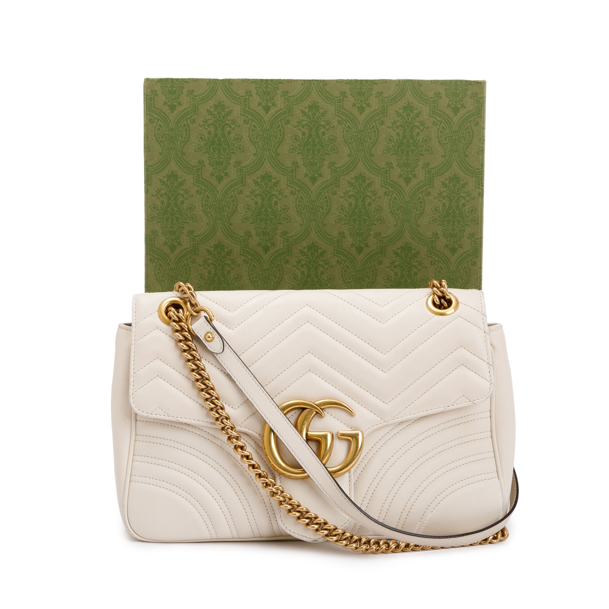 Gucci White GG Marmont Matelasse Medium Shoulder Bag w/ Box
