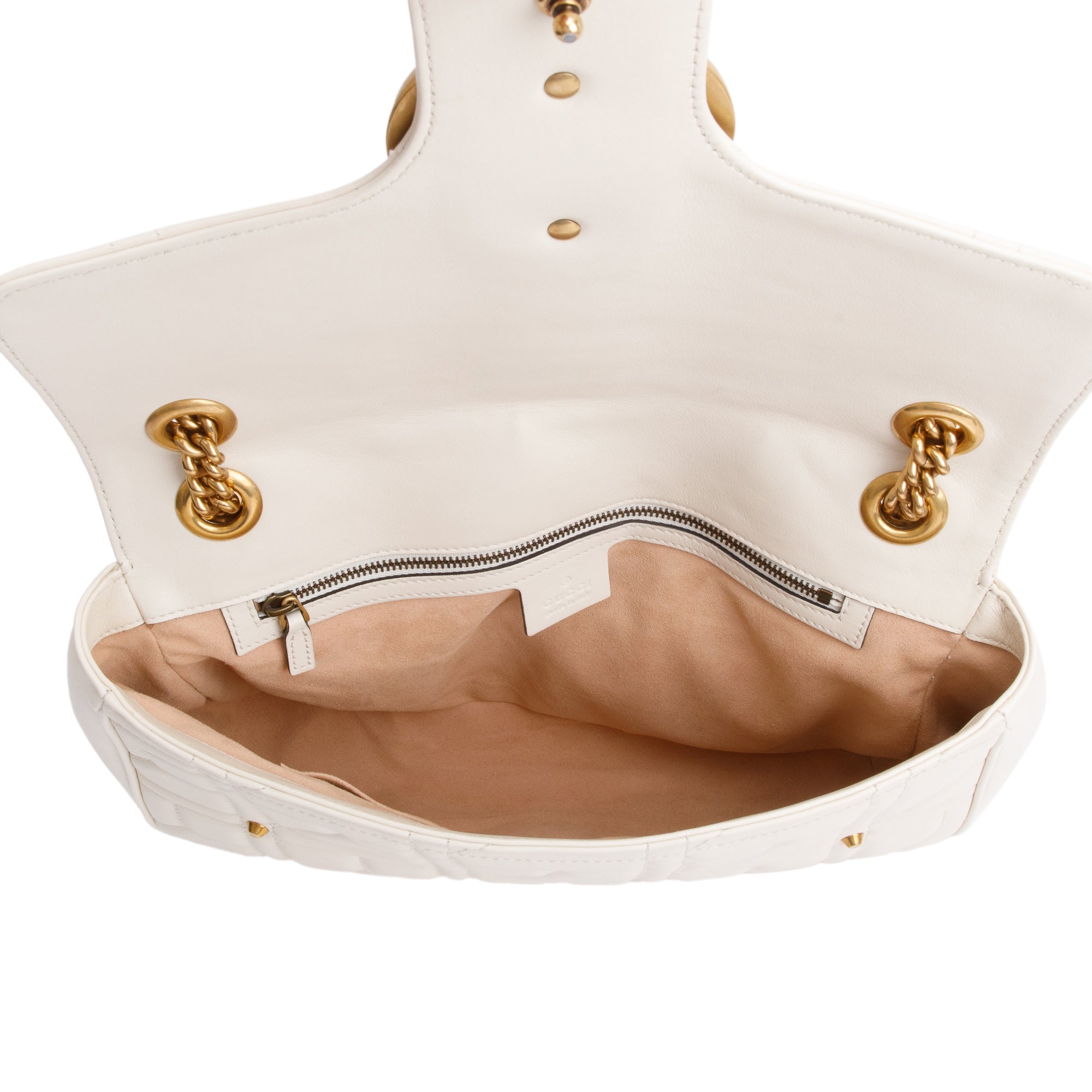 Gucci White GG Marmont Matelasse Medium Studded Shoulder Bag