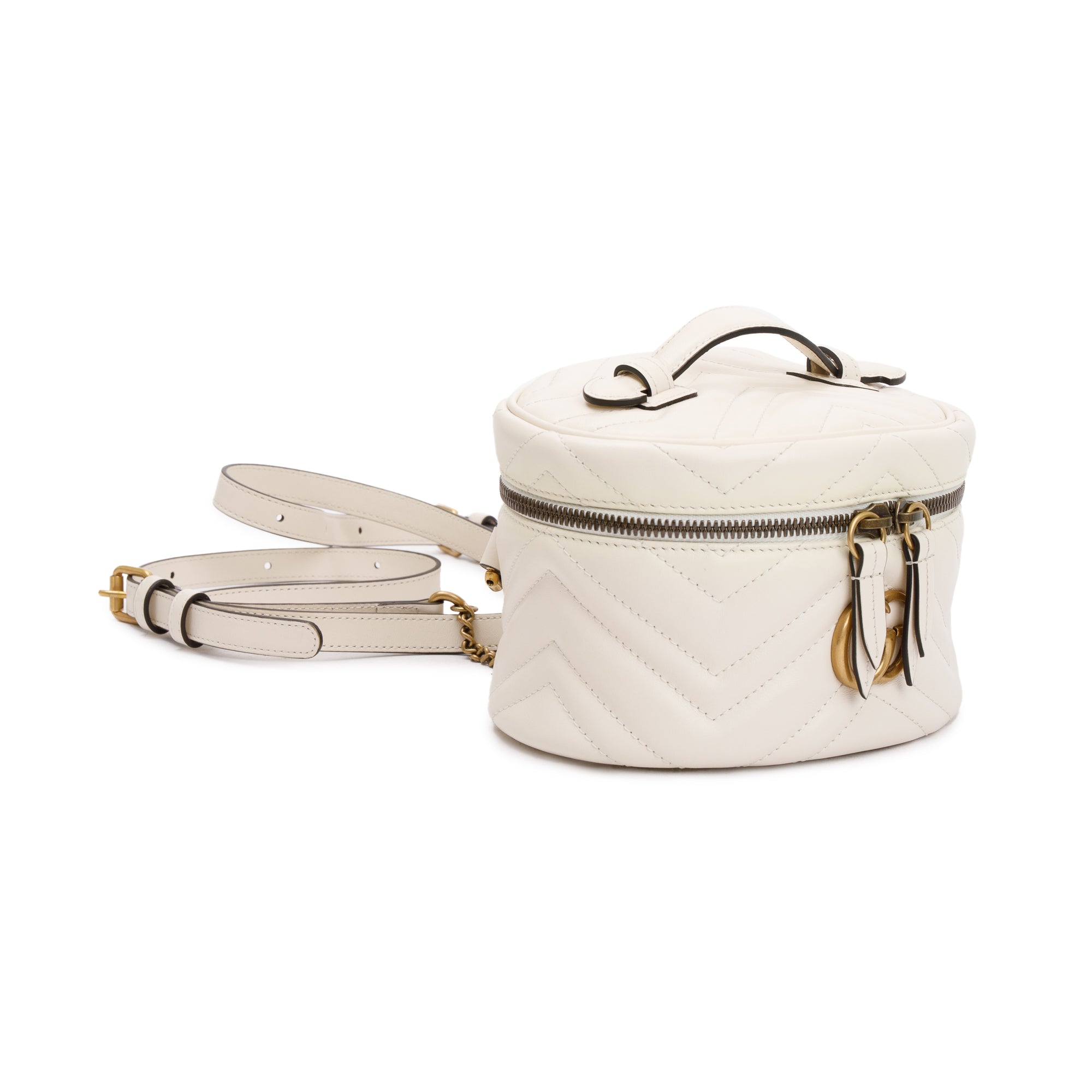 Gucci White GG Marmont Matelasse Mini Round Backpack