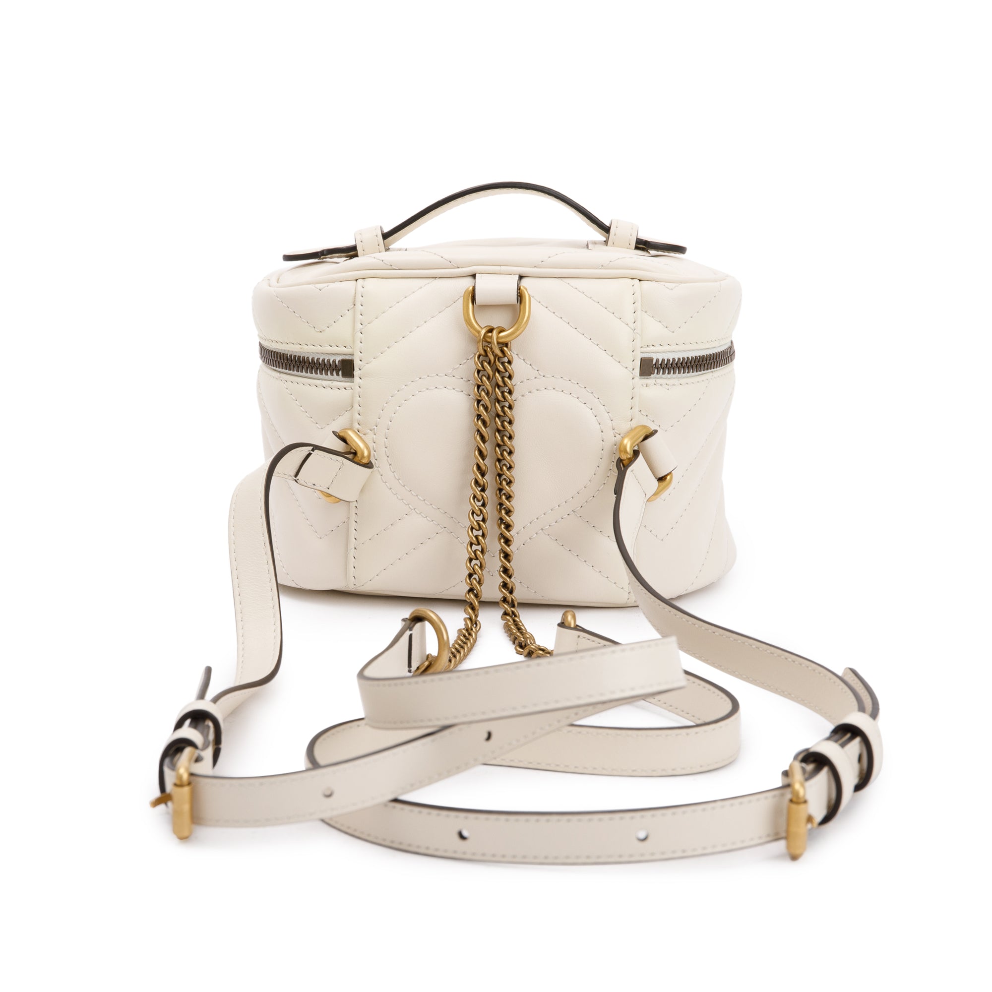 Gucci White GG Marmont Matelasse Mini Round Backpack