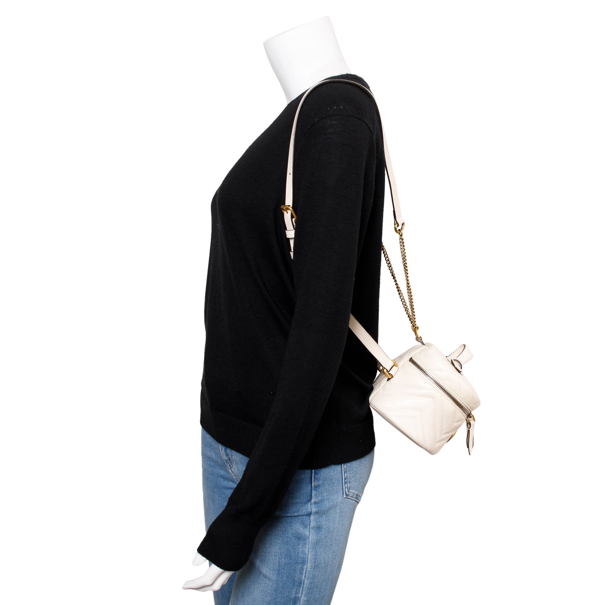 Gucci White GG Marmont Matelasse Mini Round Backpack