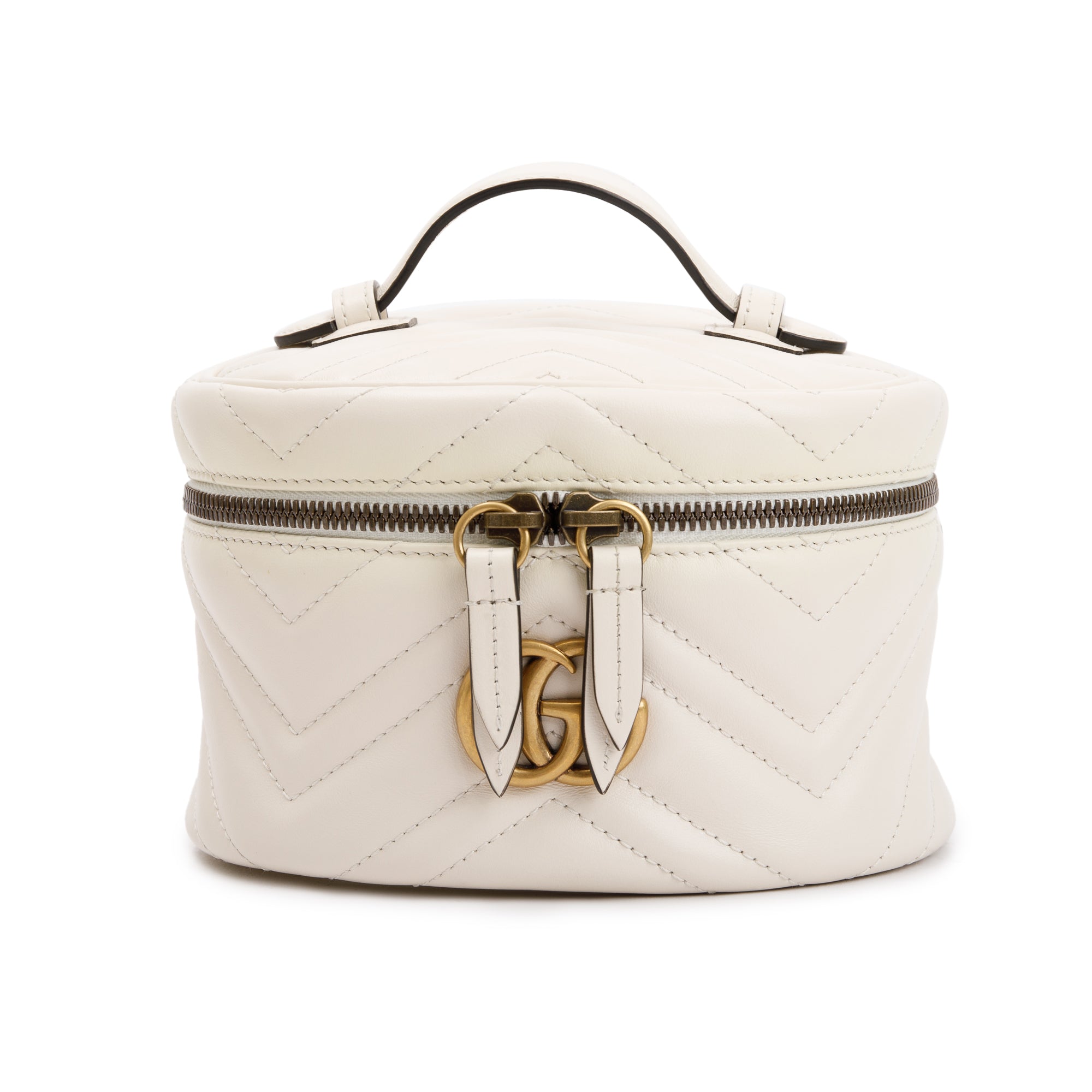 Gucci White GG Marmont Matelasse Mini Round Backpack