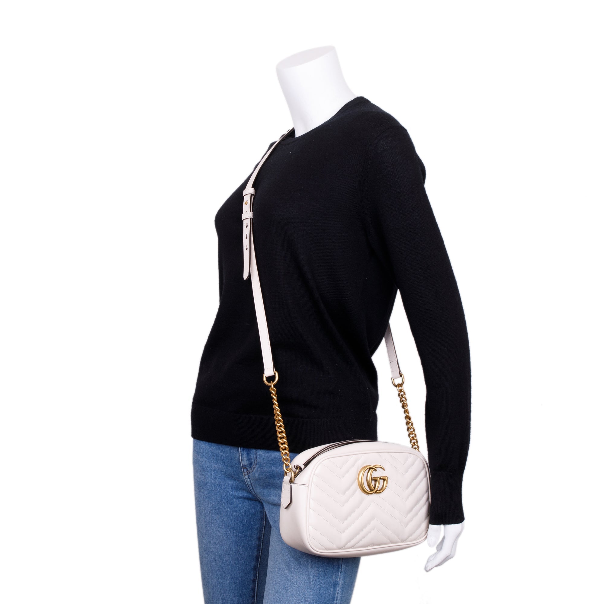 Gucci White GG Marmont Matelasse Small Shoulder Bag
