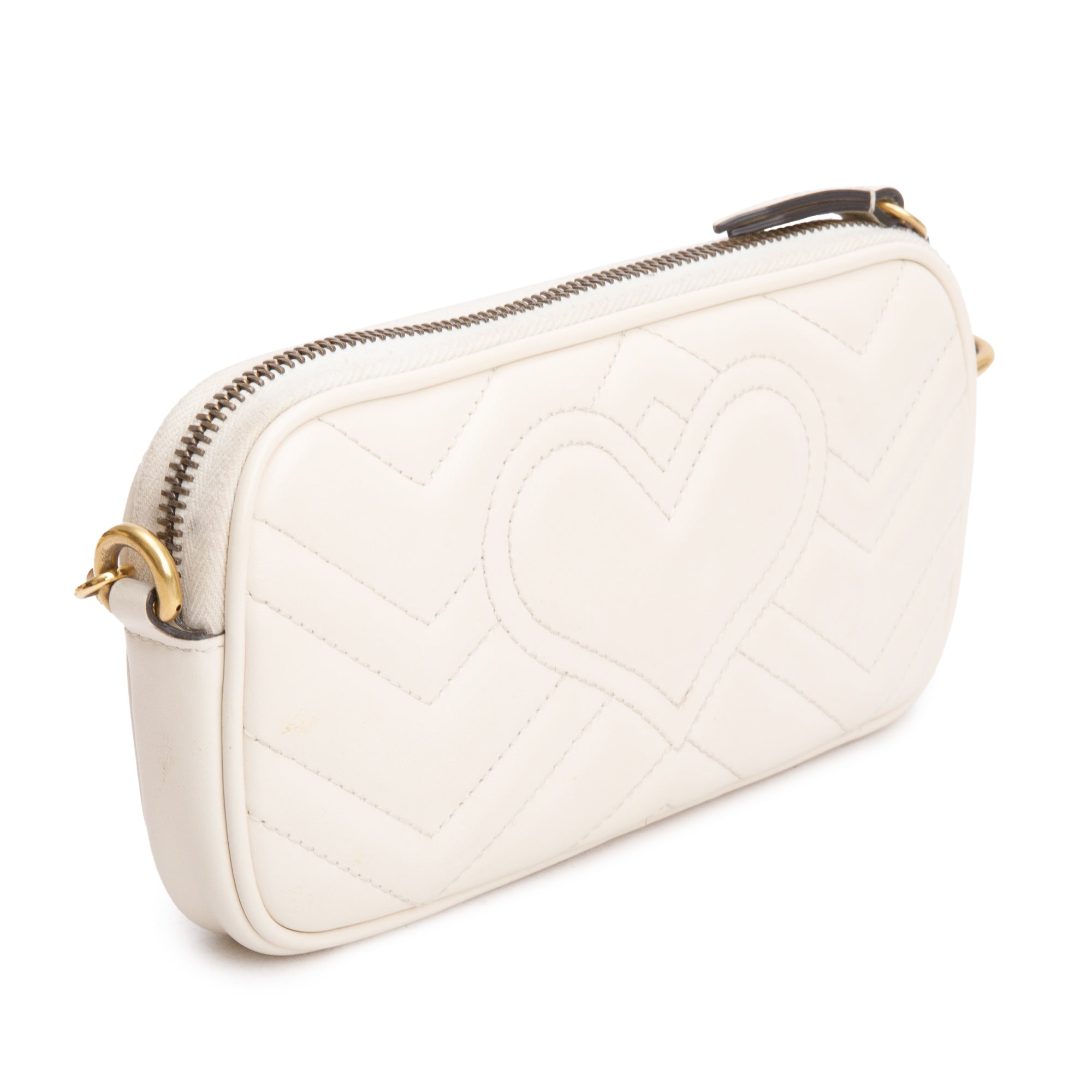 Gucci White GG Marmont Mini Chain Crossbody Bag