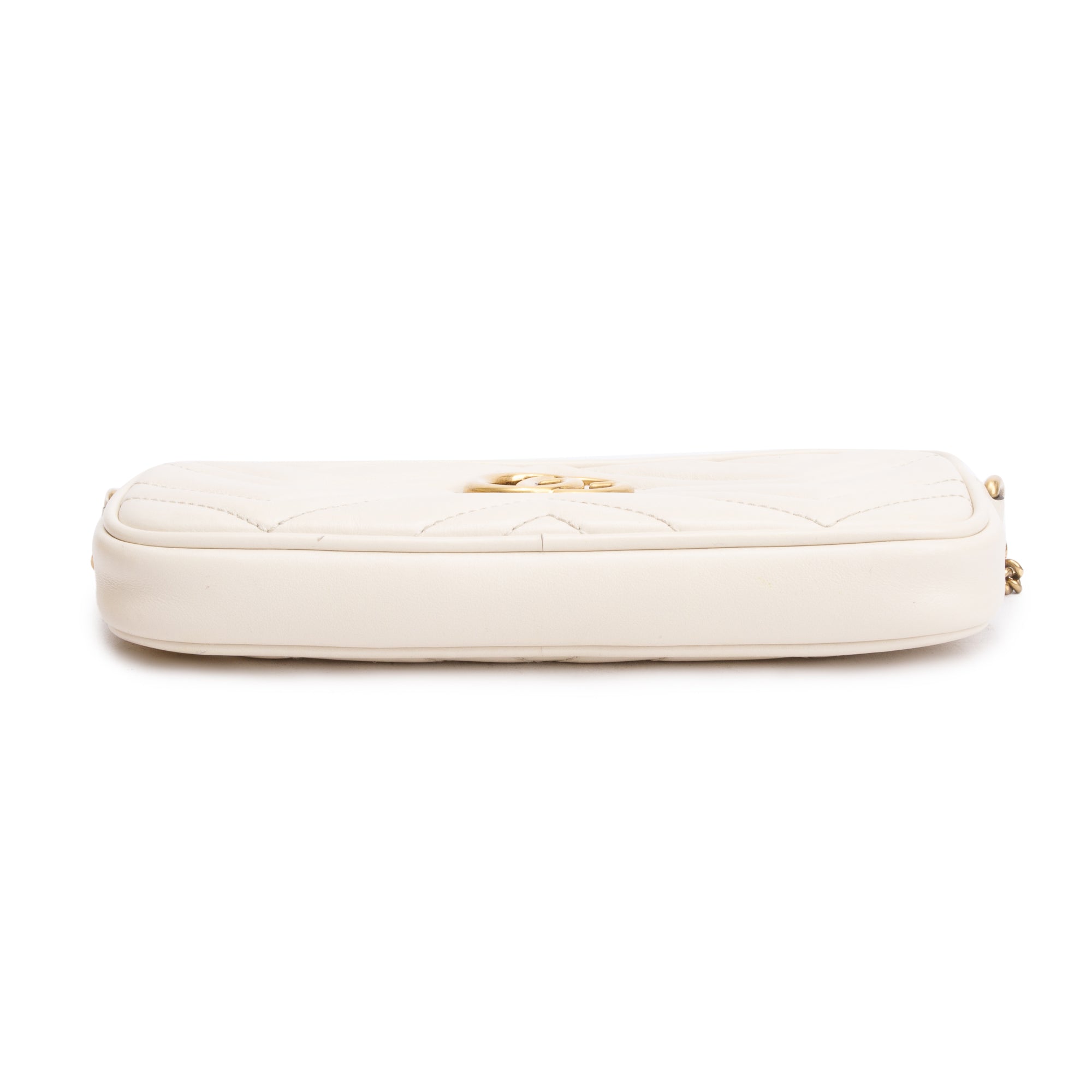 Gucci White GG Marmont Mini Chain Crossbody Bag