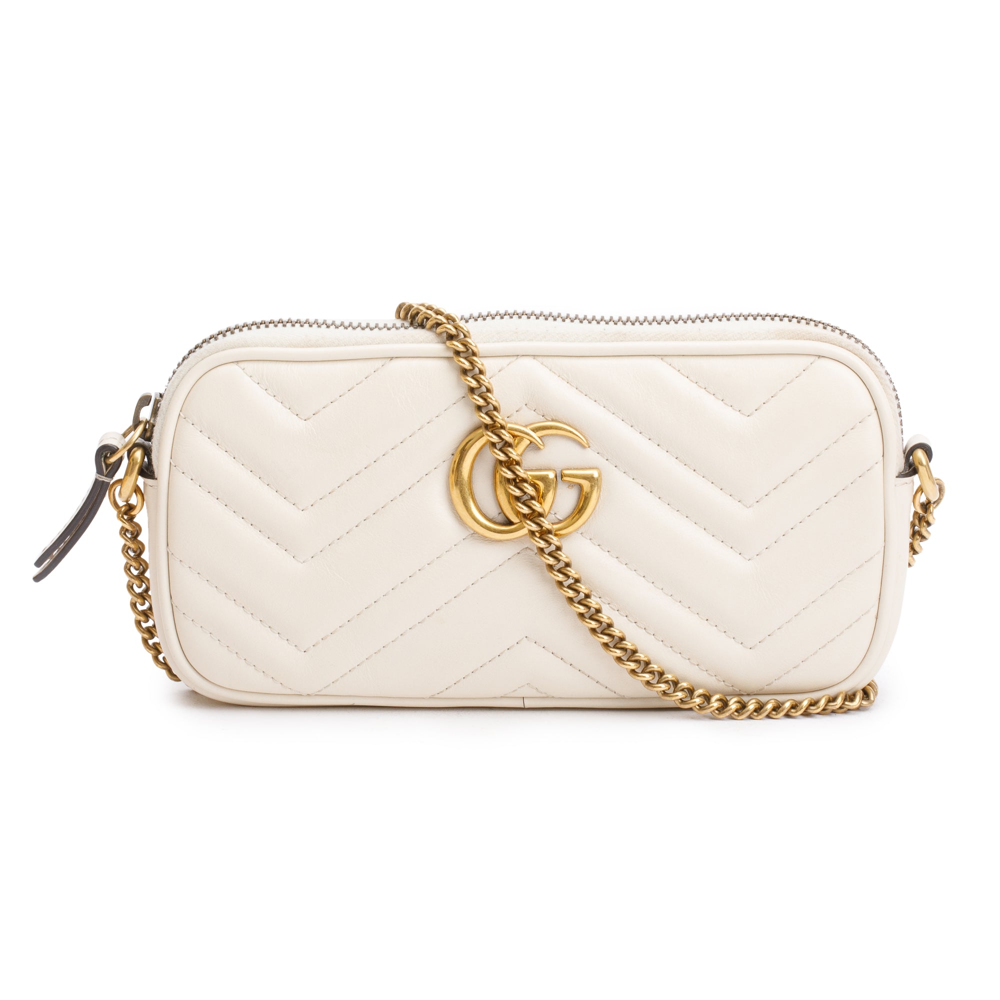 Gucci White GG Marmont Mini Chain Crossbody Bag