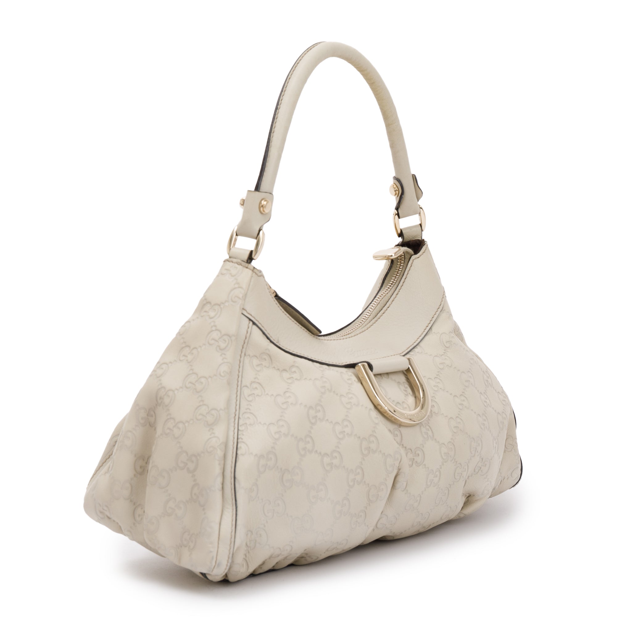 Gucci White GG Signature Leather Small Abbey D-Ring Hobo