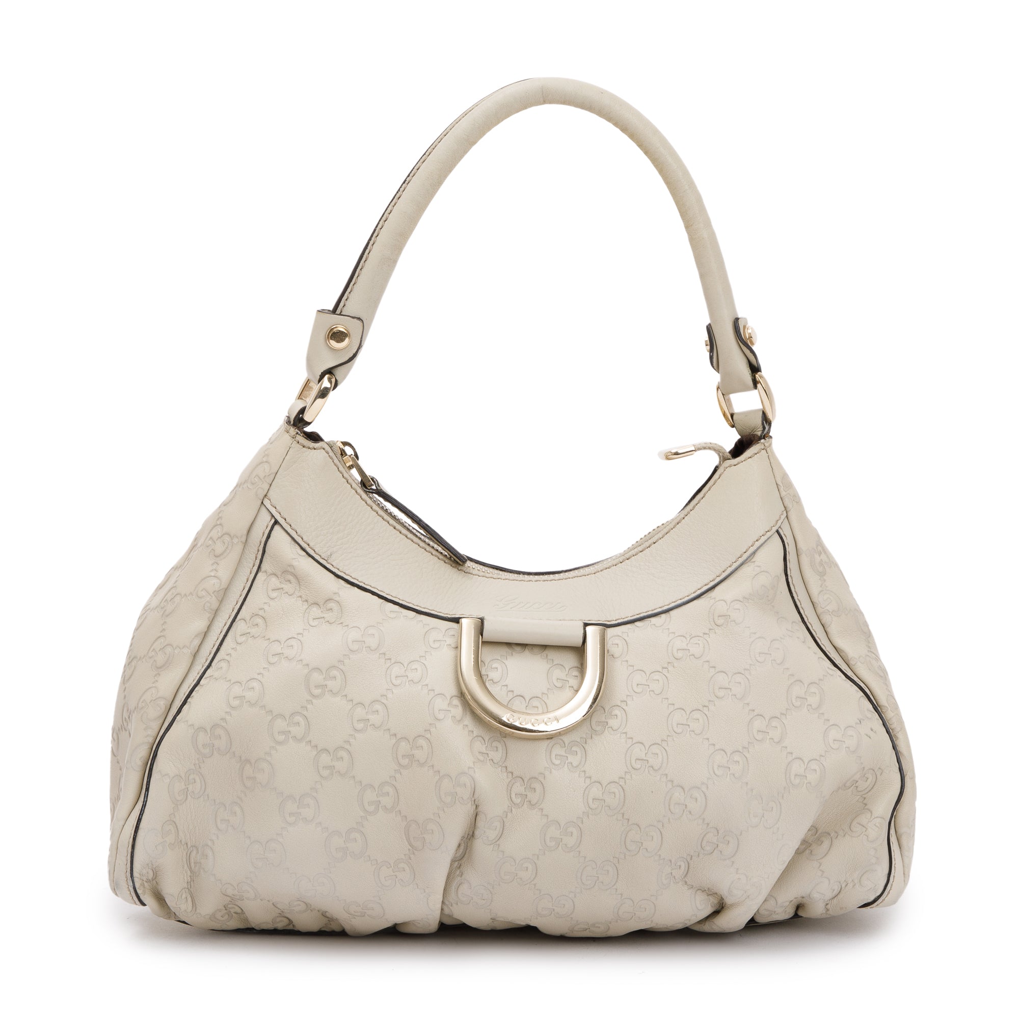 Gucci White GG Signature Leather Small Abbey D-Ring Hobo