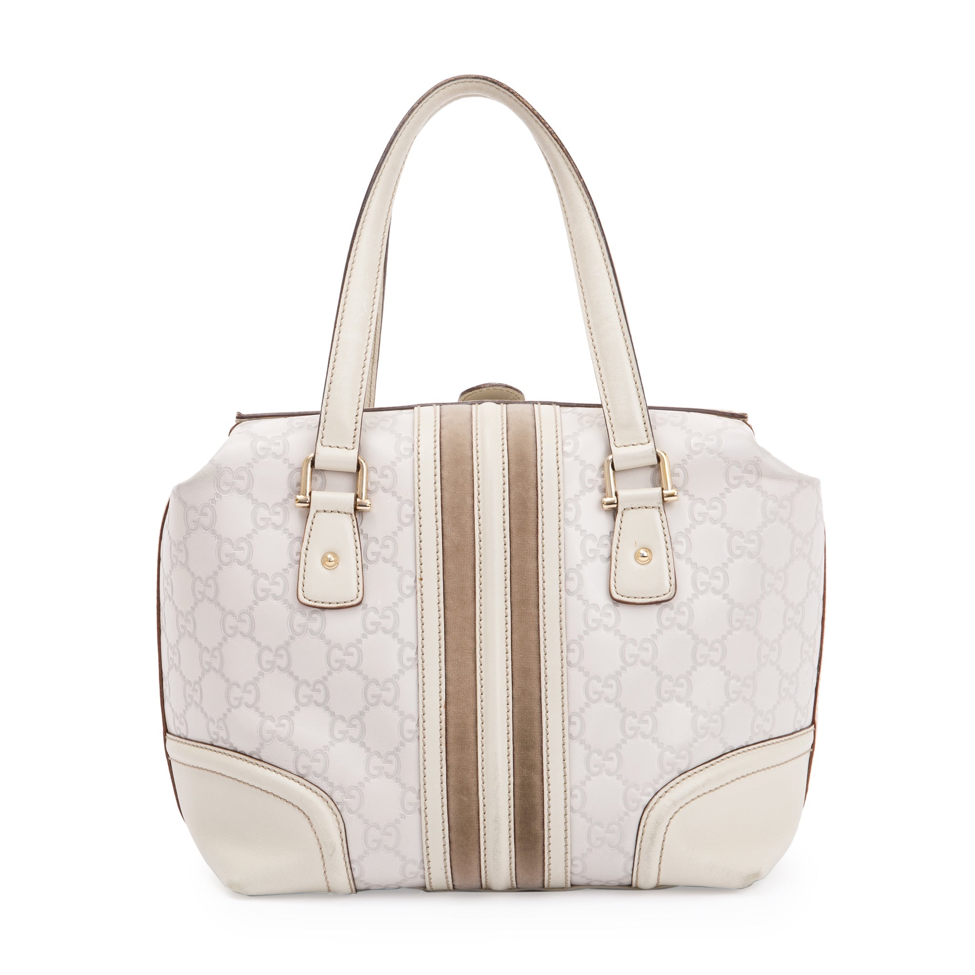 Gucci White GG Signature Leather Treasure Boston Bag