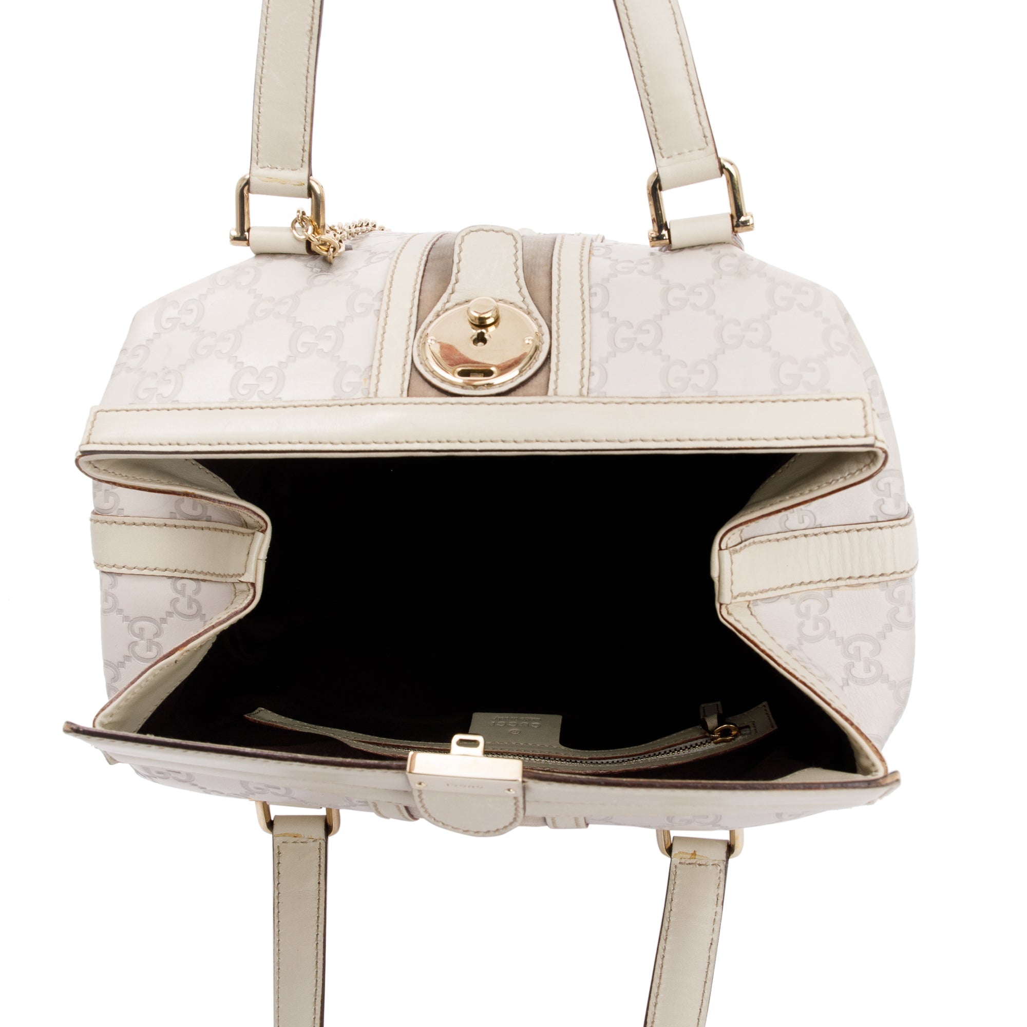 Gucci White GG Signature Leather Treasure Boston Bag