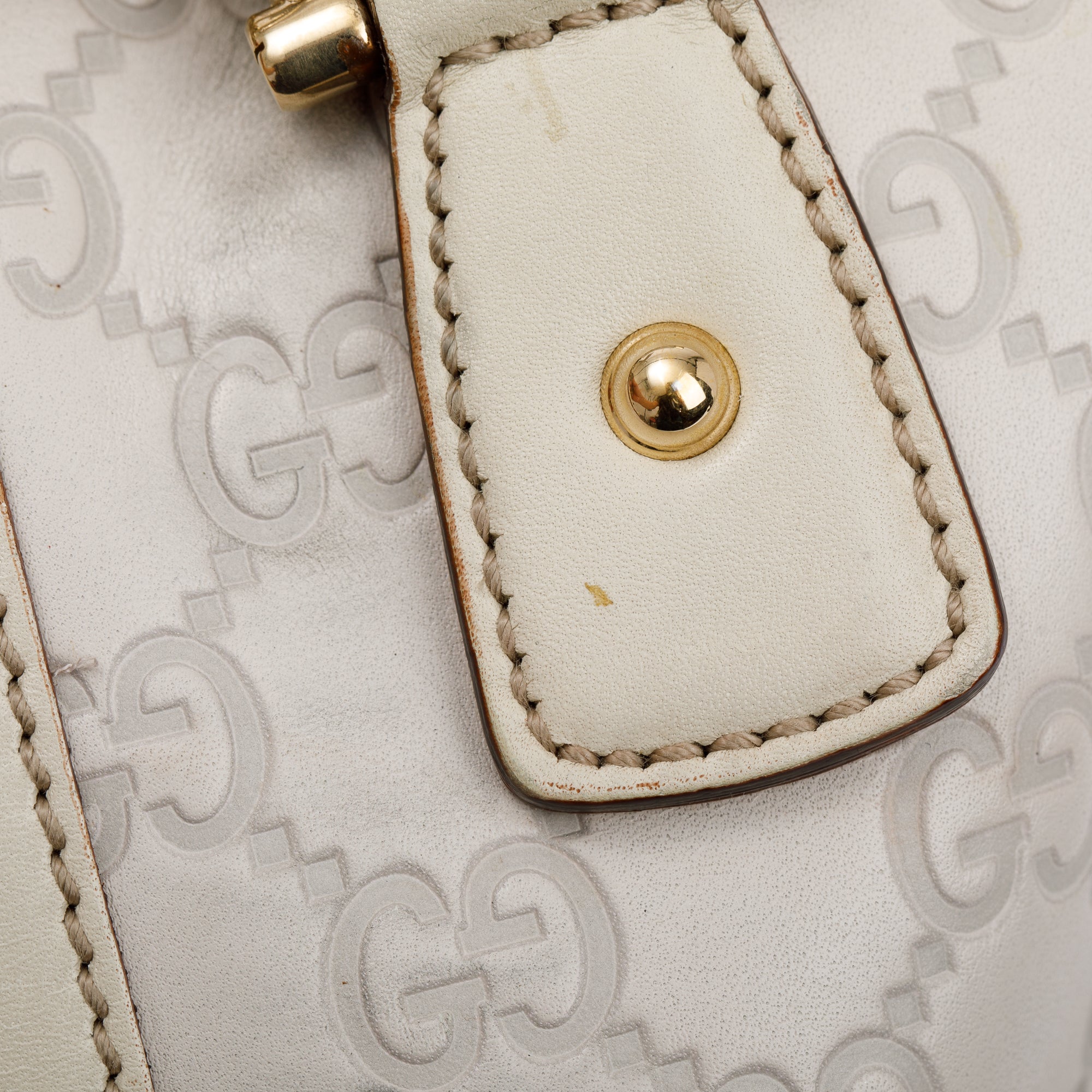 Gucci White GG Signature Leather Treasure Boston Bag