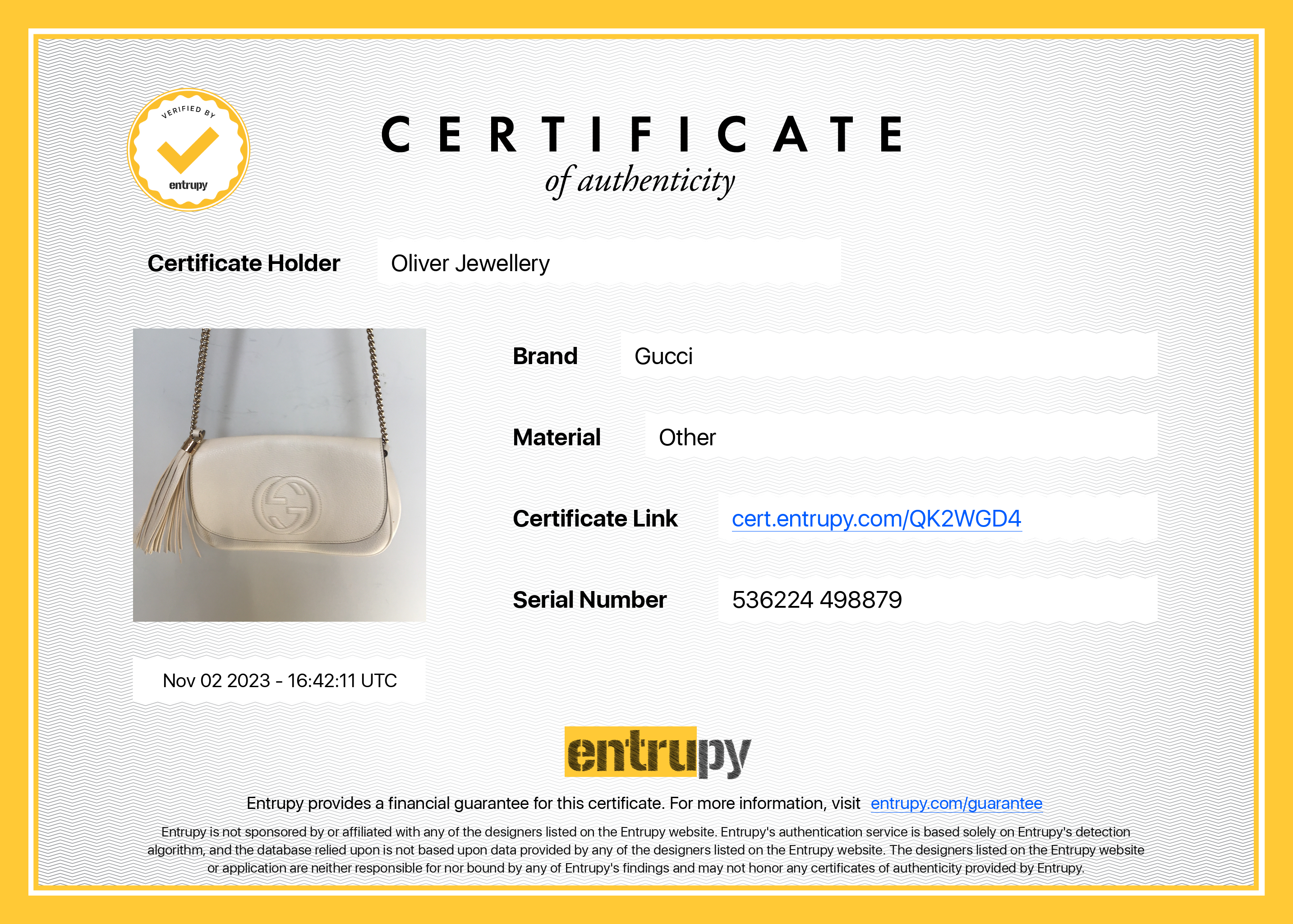 Gucci White Grained Calfskin Leather Medium Soho Chain Crossbody Bag