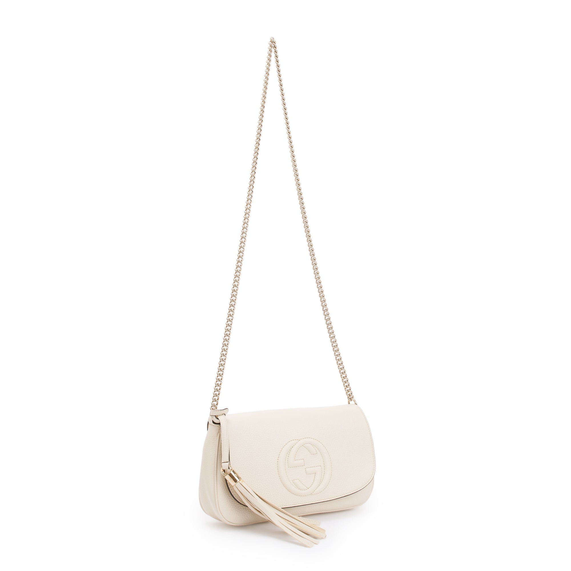 Gucci White Grained Calfskin Leather Medium Soho Chain Crossbody Bag