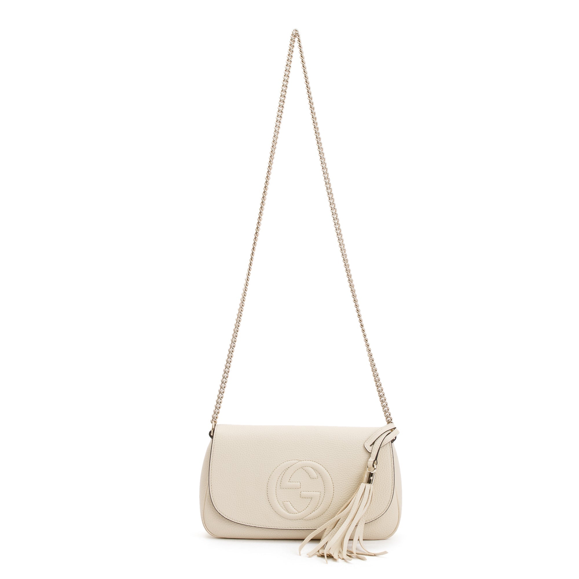 Gucci White Grained Calfskin Leather Medium Soho Chain Crossbody Bag w/ Box