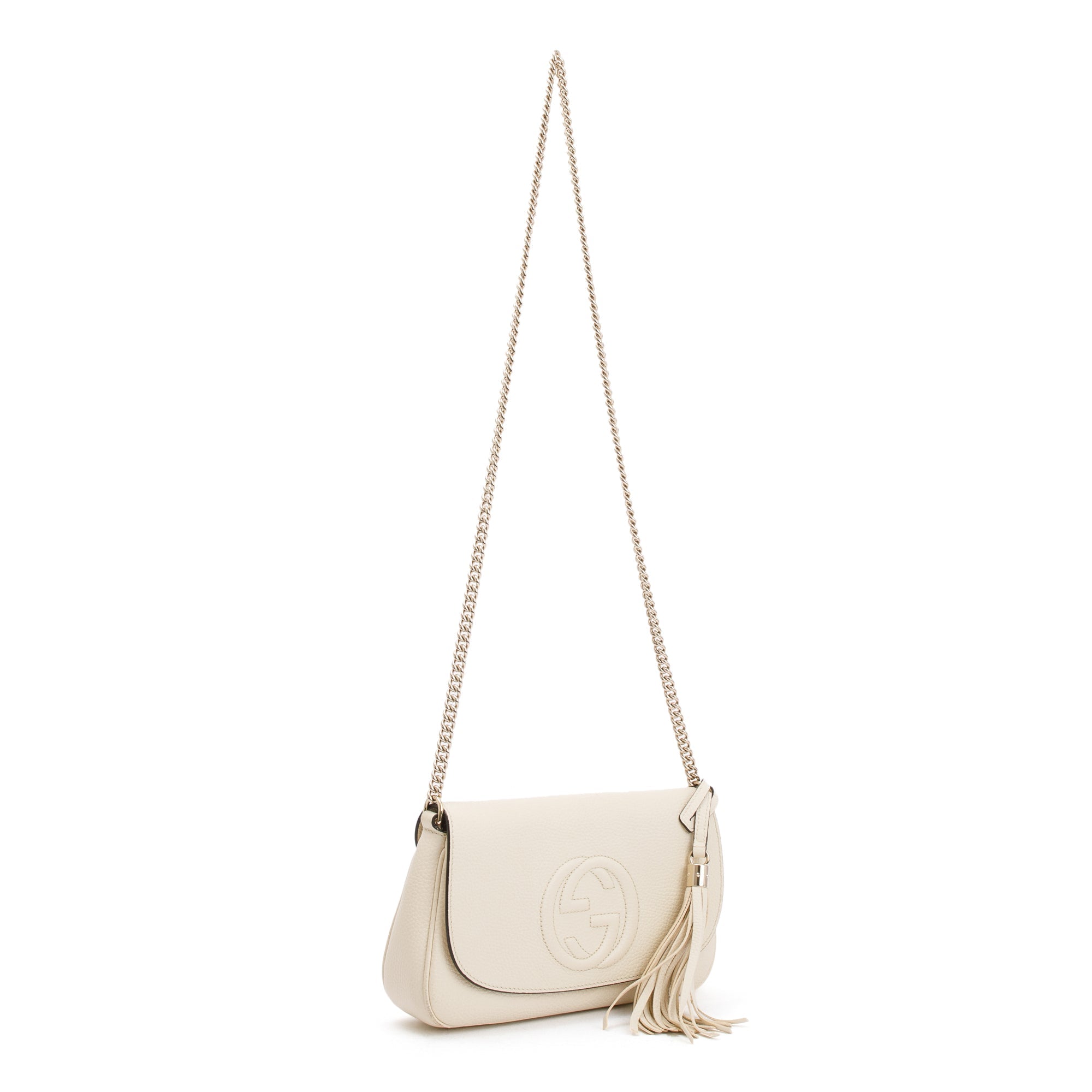 Gucci White Grained Calfskin Leather Medium Soho Chain Crossbody Bag w/ Box