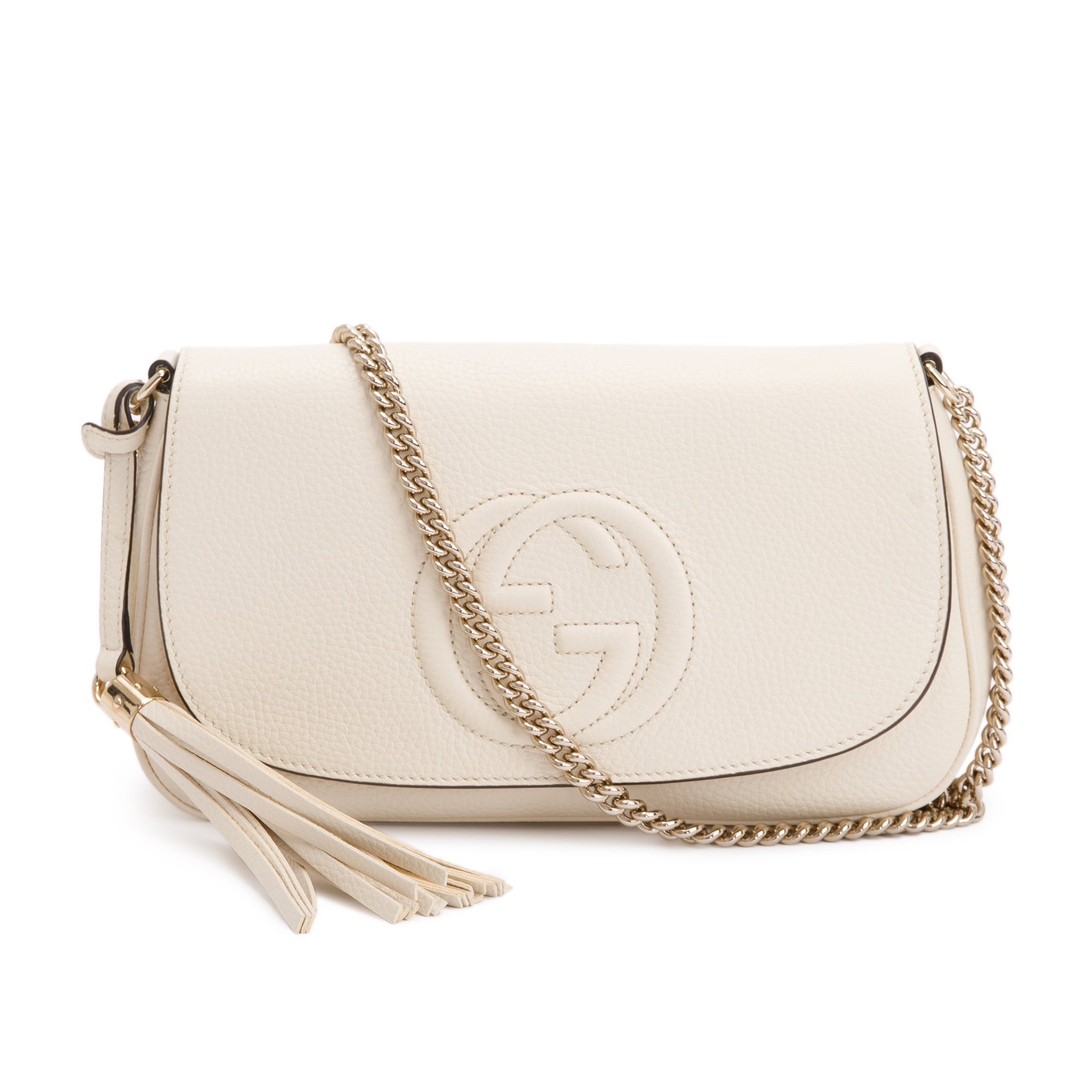 Gucci White Grained Calfskin Leather Medium Soho Chain Crossbody Bag