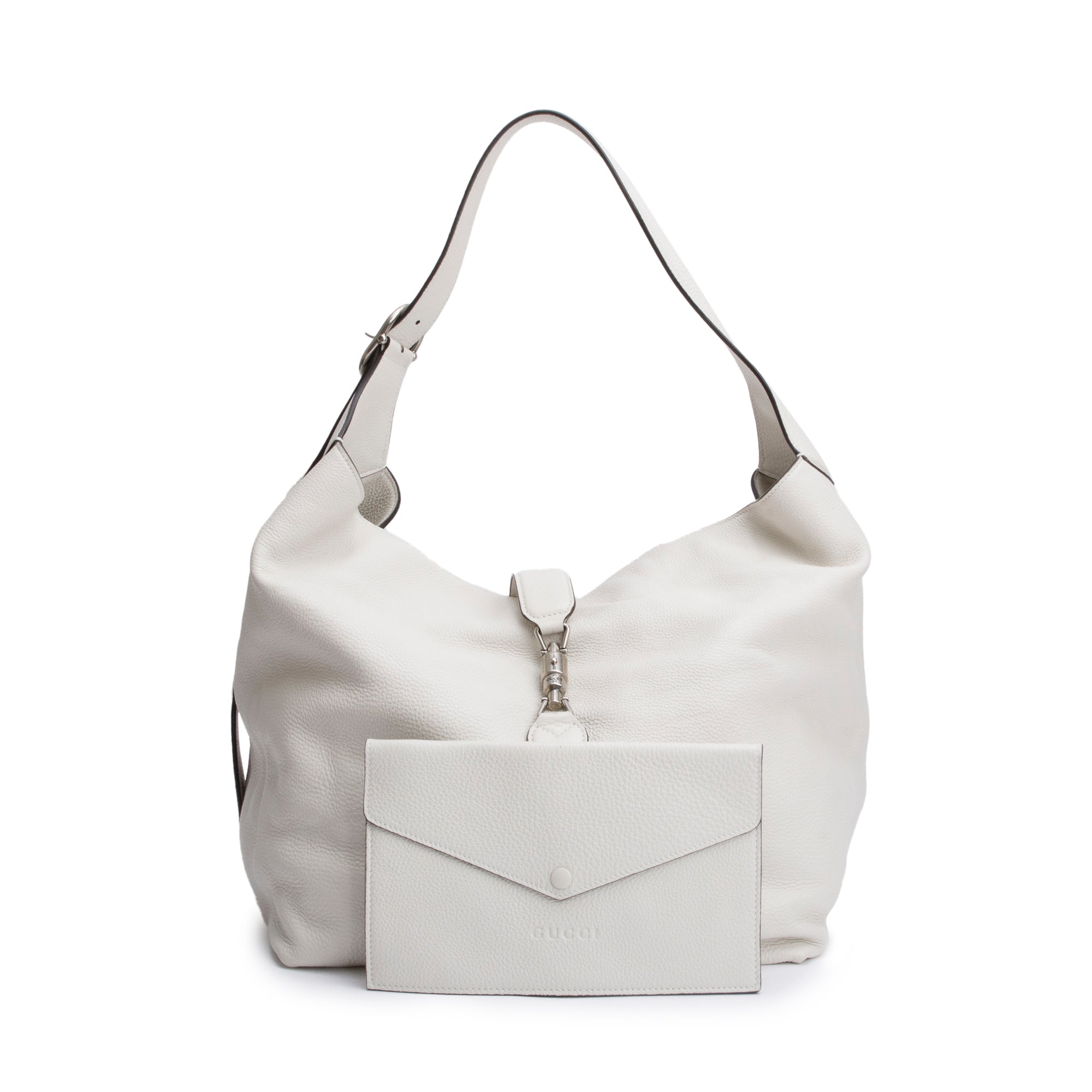Gucci White Grained Leather Jackie 1961 Medium Crossbody Bag w/ Pouch