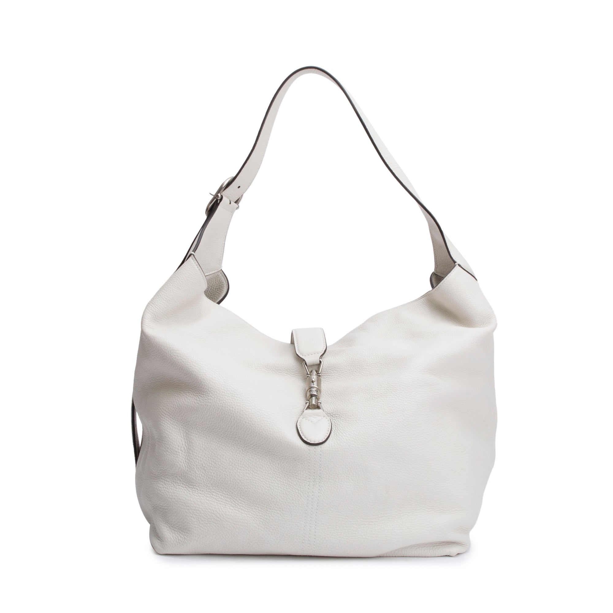 Gucci White Grained Leather Jackie 1961 Medium Crossbody Bag w/ Pouch