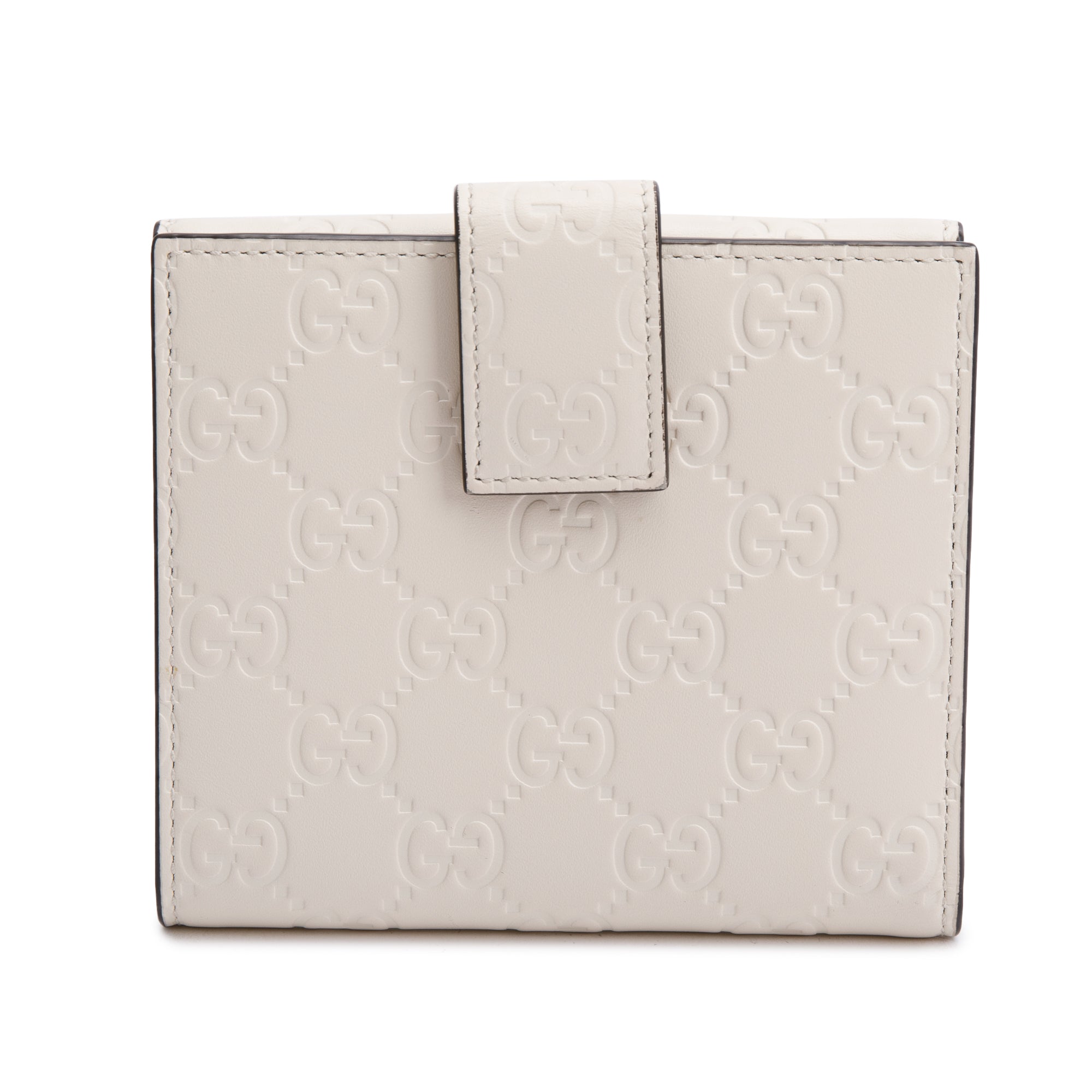 Gucci White Guccisimma Leather Compact Bow Wallet w/ Box