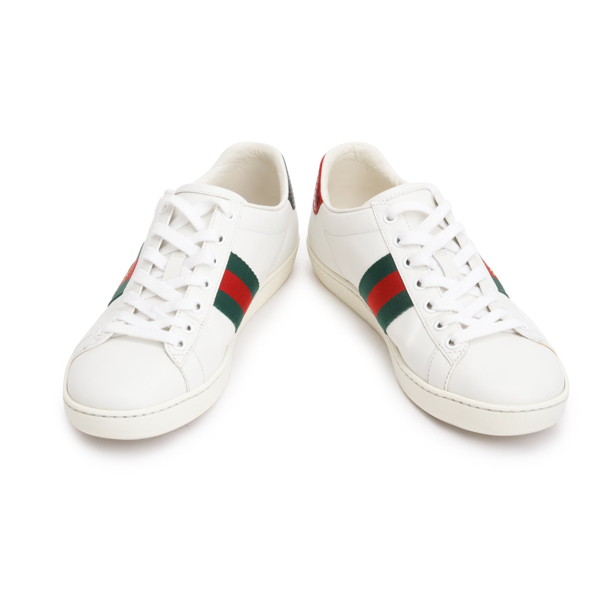 Gucci White Leather Embroidered Web Bee Ace Sneakers, Size 38
