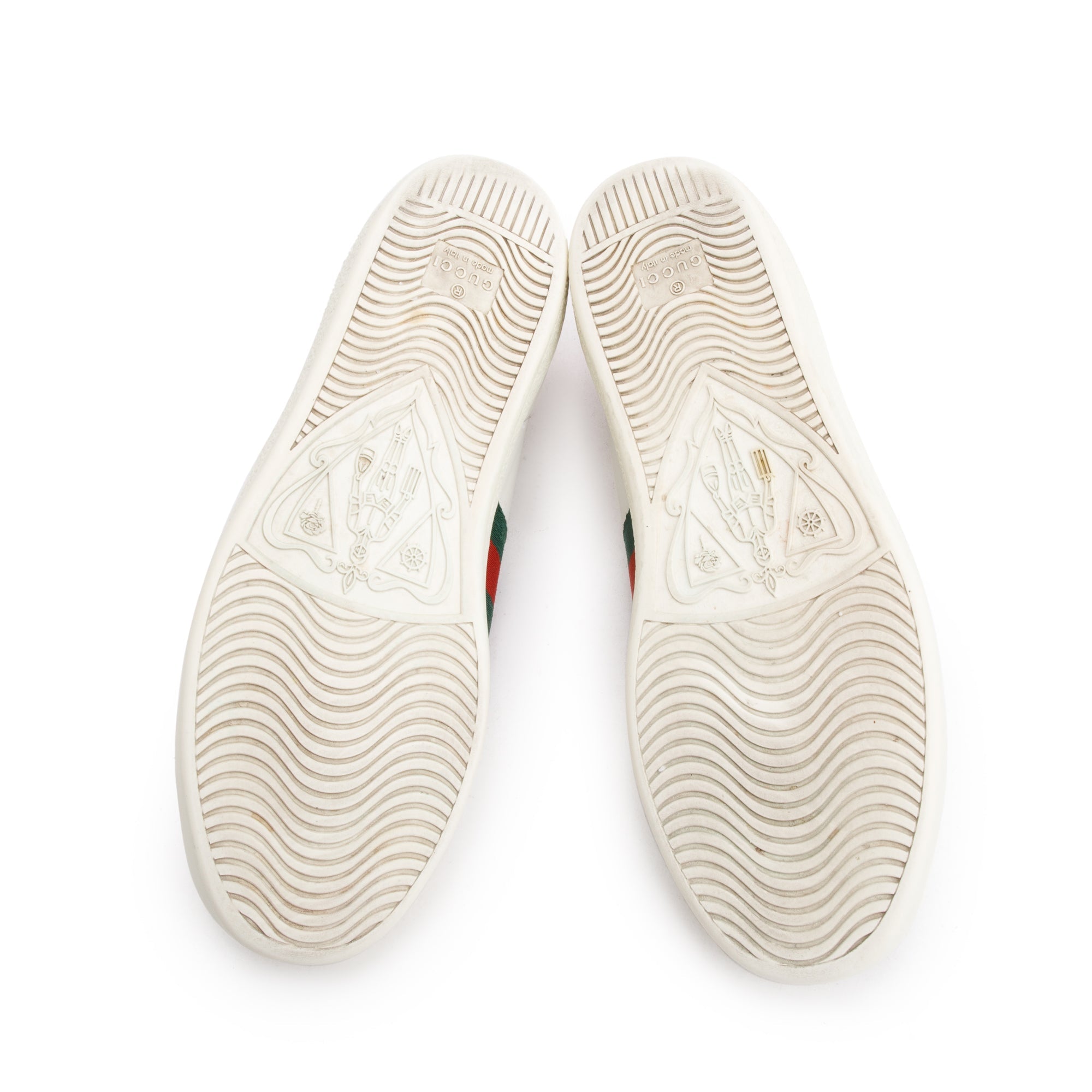 Gucci White Leather Embroidered Web Bee Ace Sneakers, Size 38