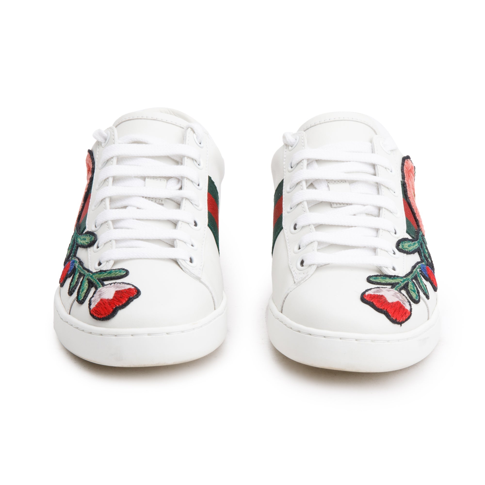 Gucci White Leather Embroidered Web Flower Ace Sneakers, Size 35.5
