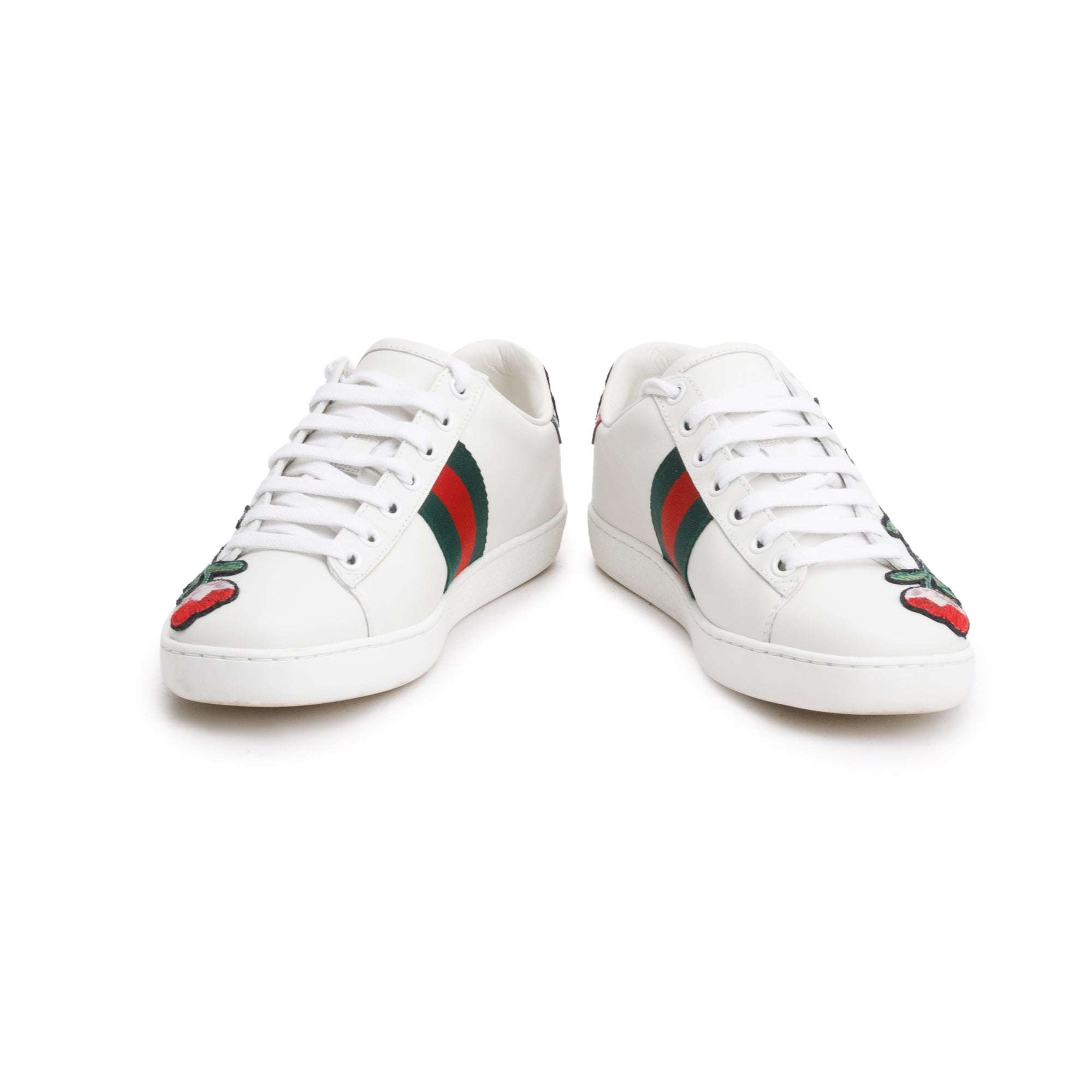 Gucci White Leather Embroidered Web Flower Ace Sneakers, Size 35.5
