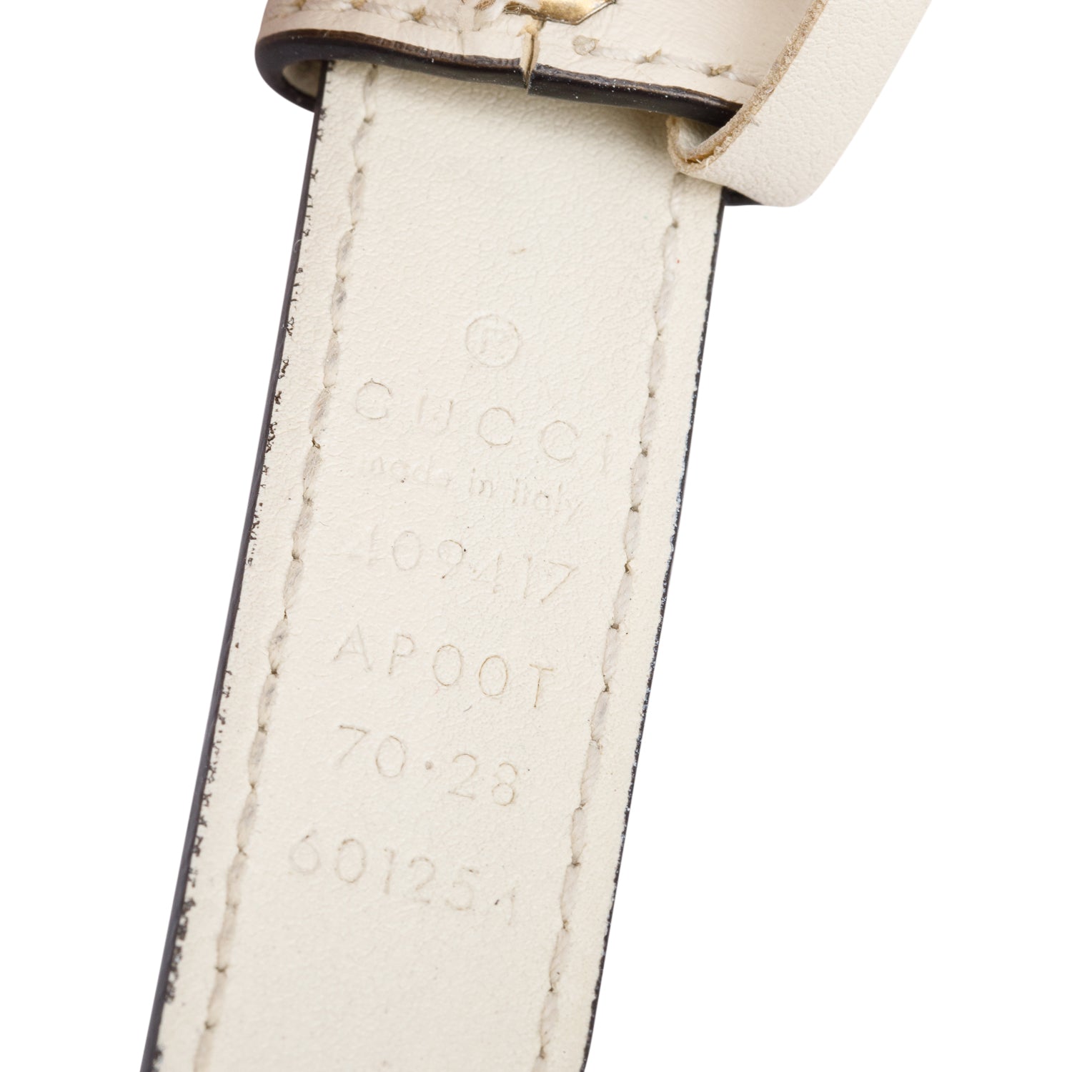 Gucci White Leather GG Marmont Skinny Belt, 70 28